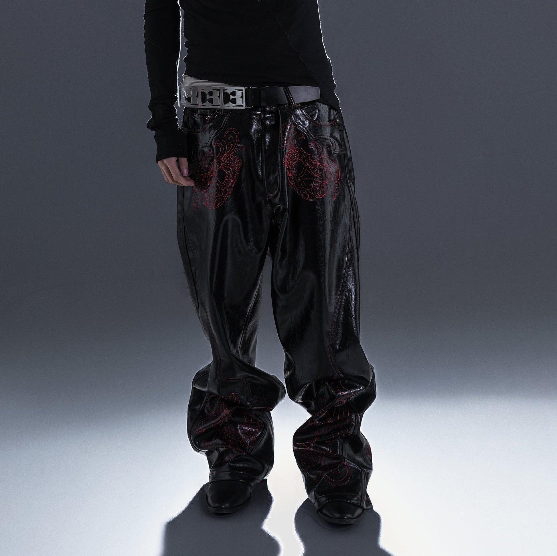 PCCVISION Gothic Skull Stitch PU Pants-Pants-S-Free Shipping Leatheretro