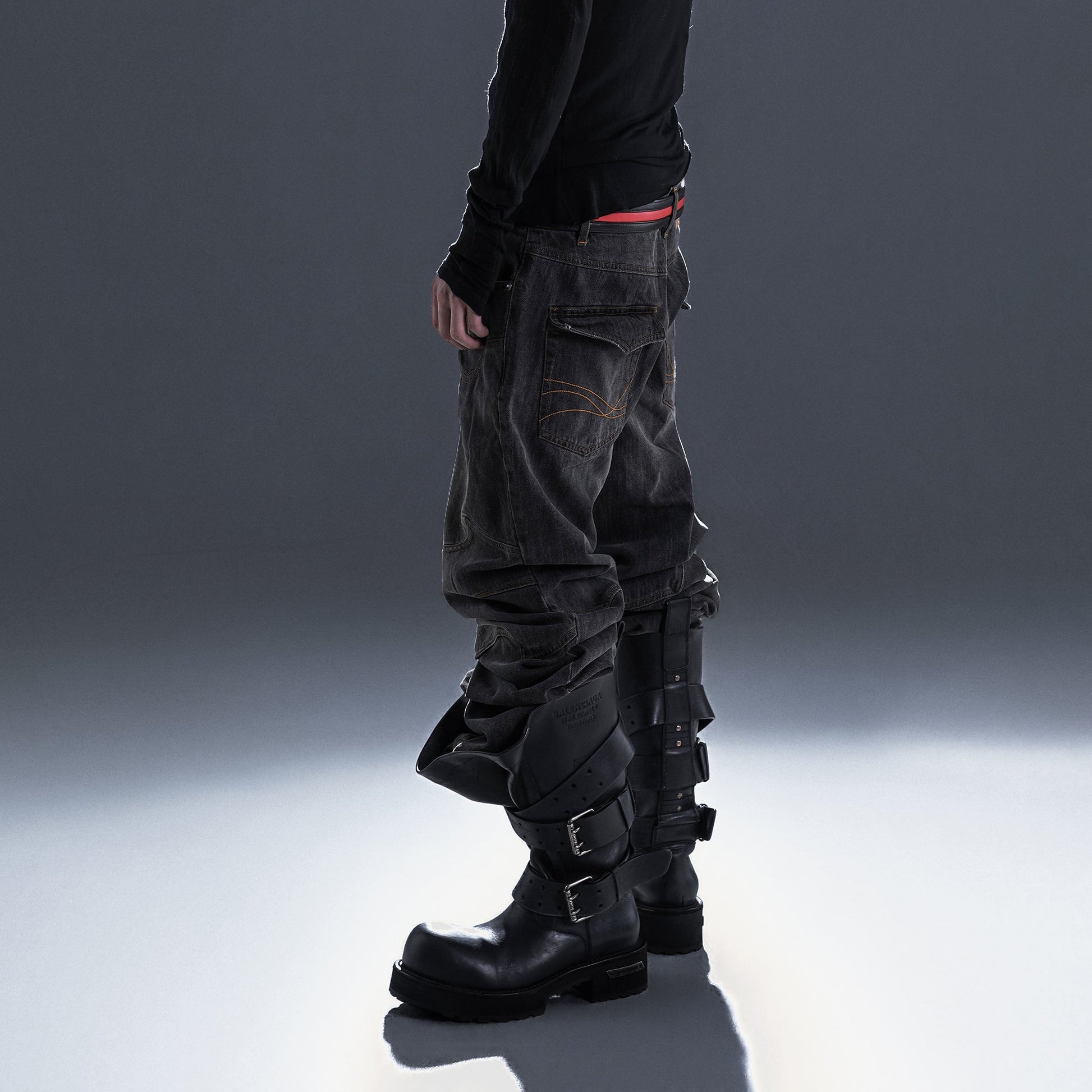 PCCVISION Washed Paneled Straight-Leg Denim-Jeans-S-Black-Free Shipping Leatheretro