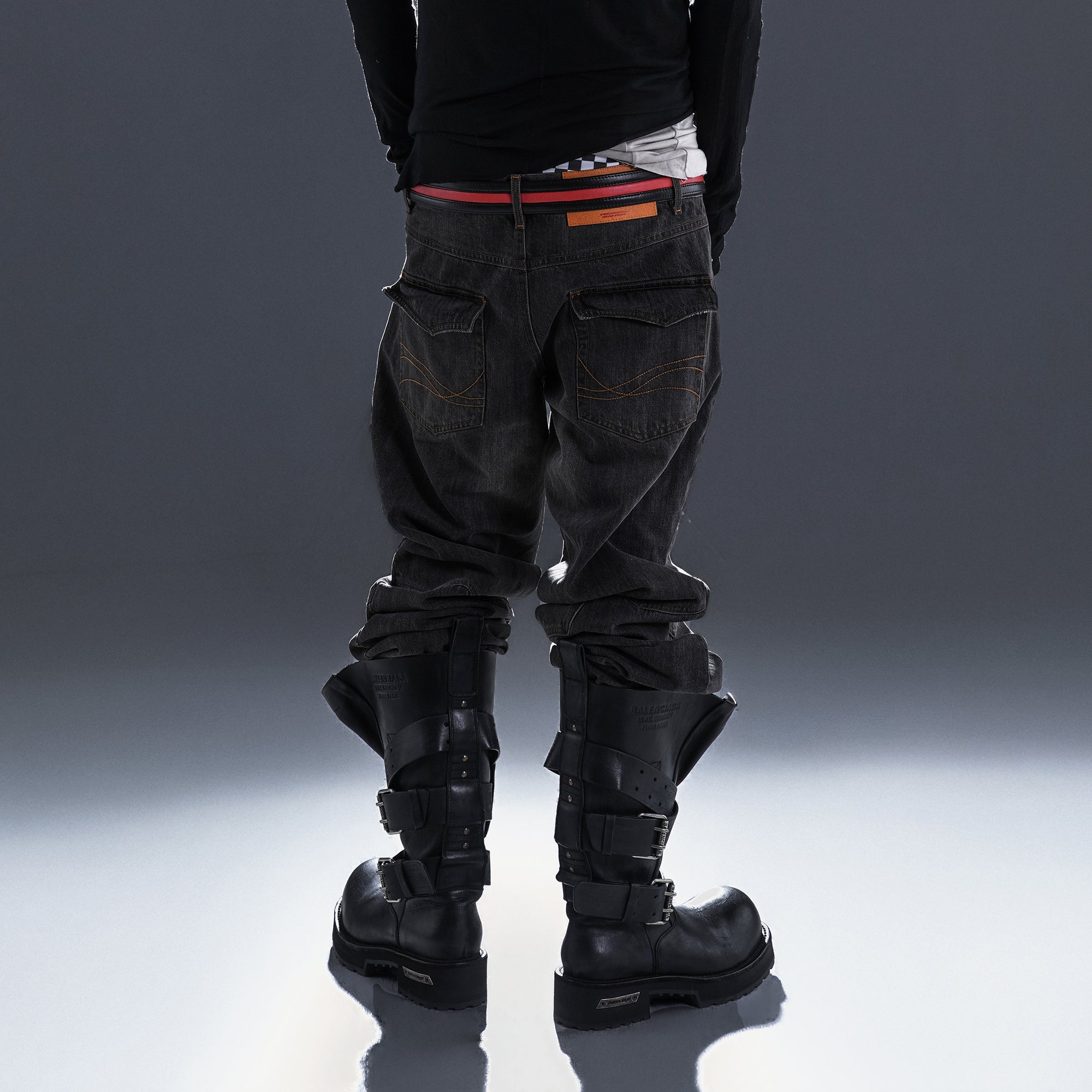 PCCVISION Washed Paneled Straight-Leg Denim-Jeans-S-Black-Free Shipping Leatheretro