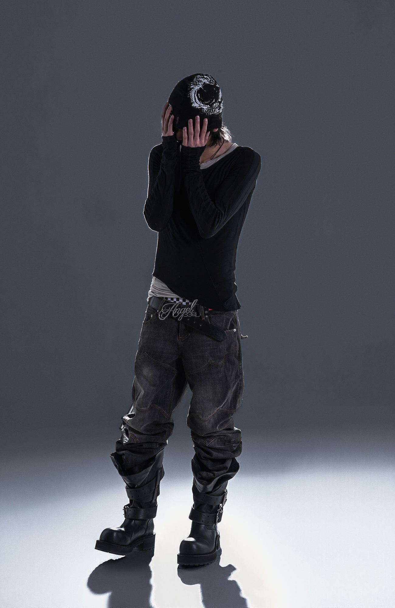 PCCVISION Washed Paneled Straight-Leg Denim-Jeans-S-Black-Free Shipping Leatheretro