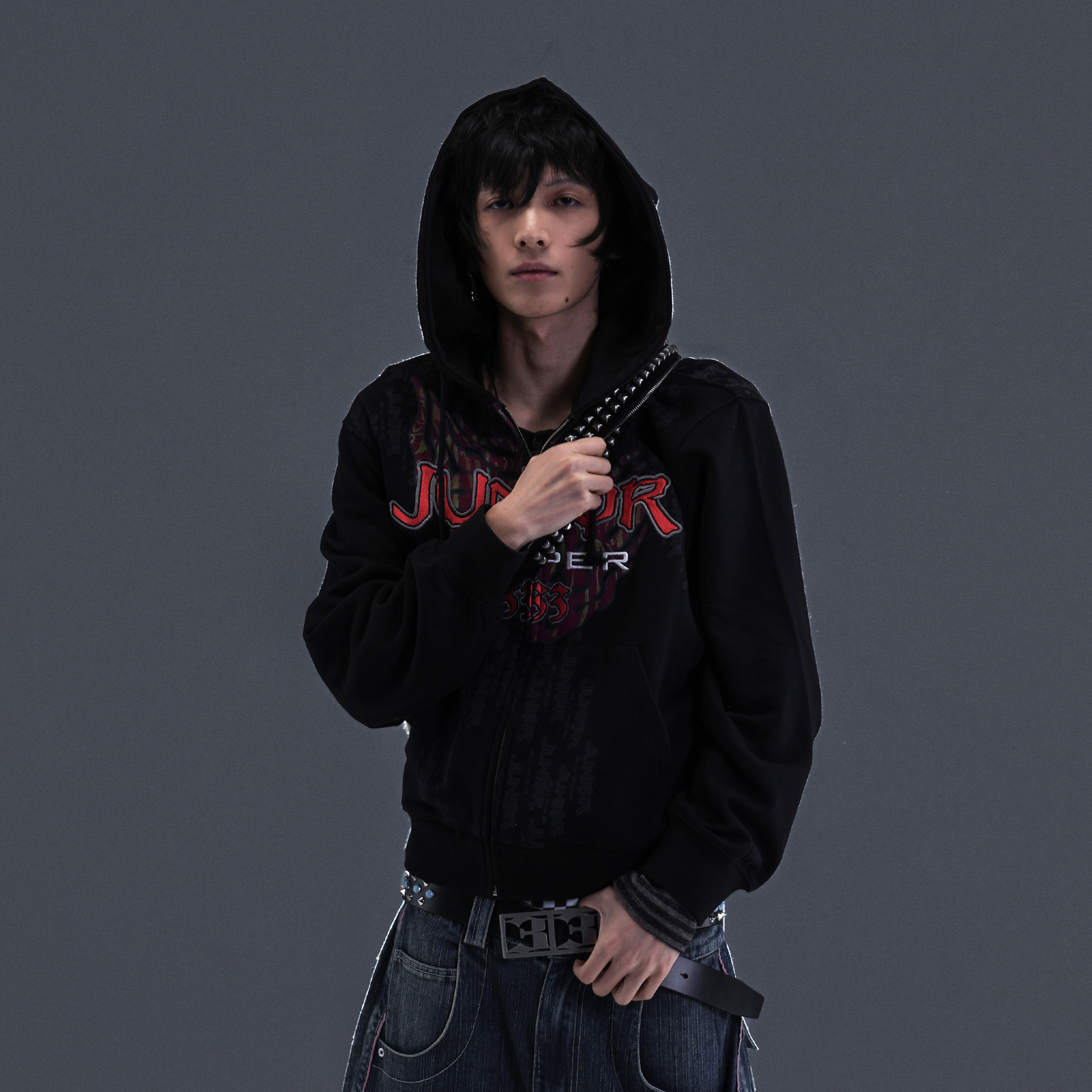 PCCVISION Flame Embroidered Mask Hooded Jacket-Jacket-S (Preorder)-Free Shipping Leatheretro