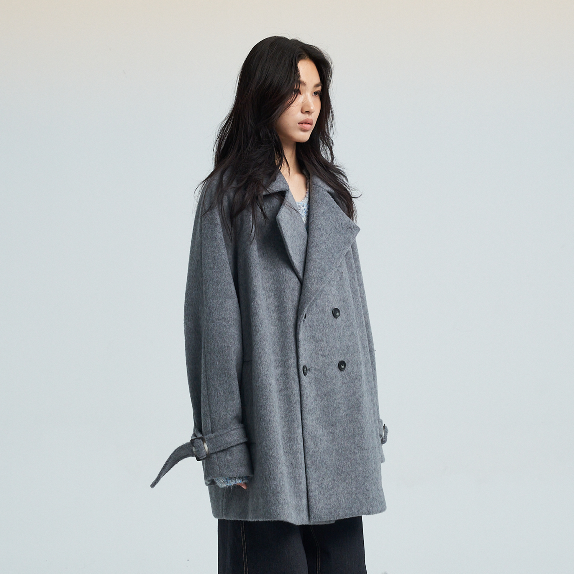 SAME FLOW Double-Breasted Wool-Blend Trench Coat-Jacket-S-Free Shipping Leatheretro