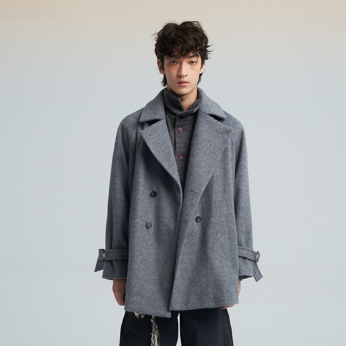 SAME FLOW Double-Breasted Wool-Blend Trench Coat-Jacket-S-Free Shipping Leatheretro