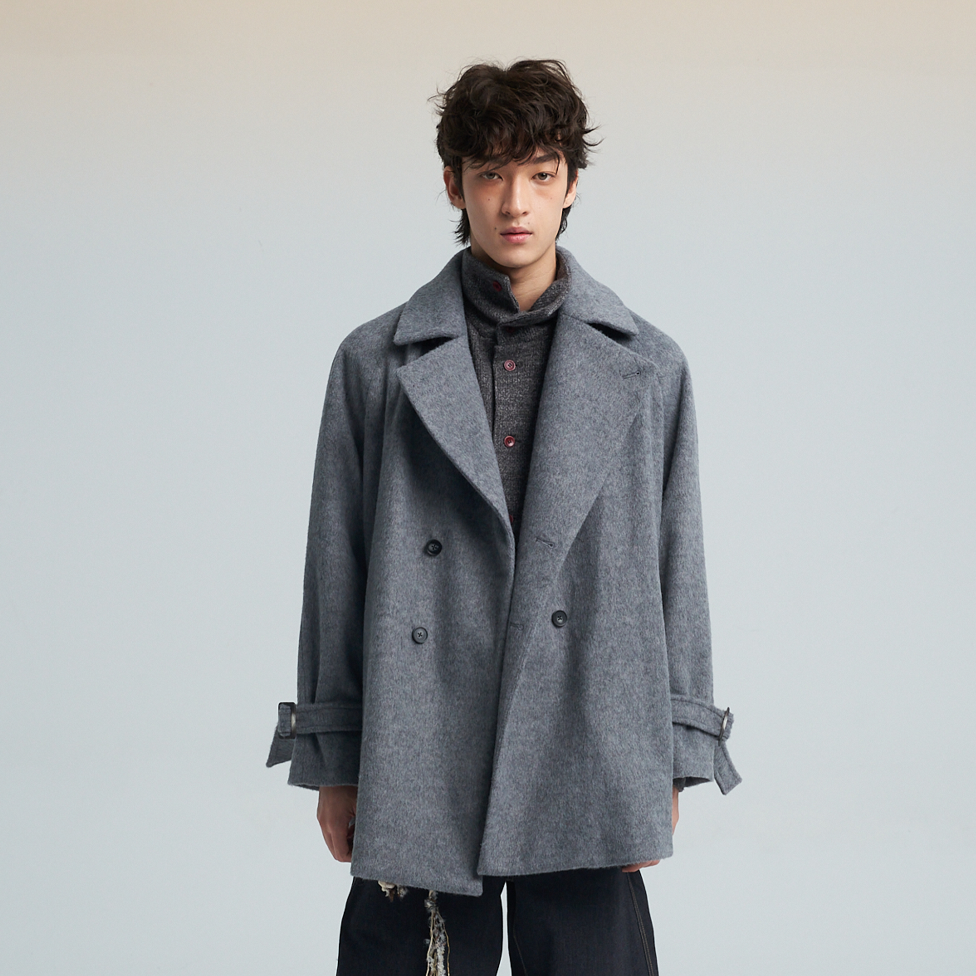SAME FLOW Double-Breasted Wool-Blend Trench Coat-Jacket-S-Free Shipping Leatheretro