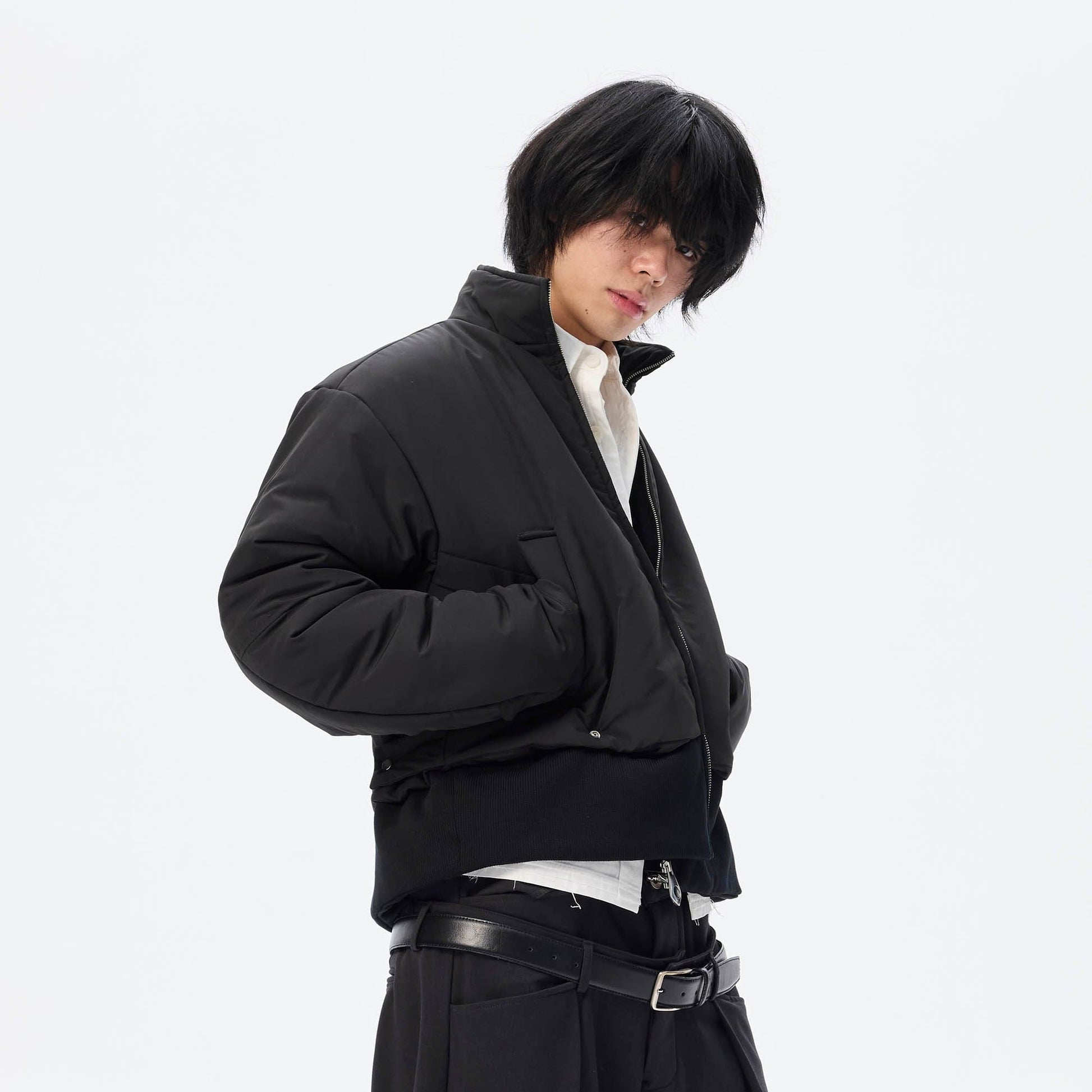 WHISTLEHUNTER Essential Stand Collar Cropped Puffer Jacket-Jacket-S-Free Shipping Leatheretro