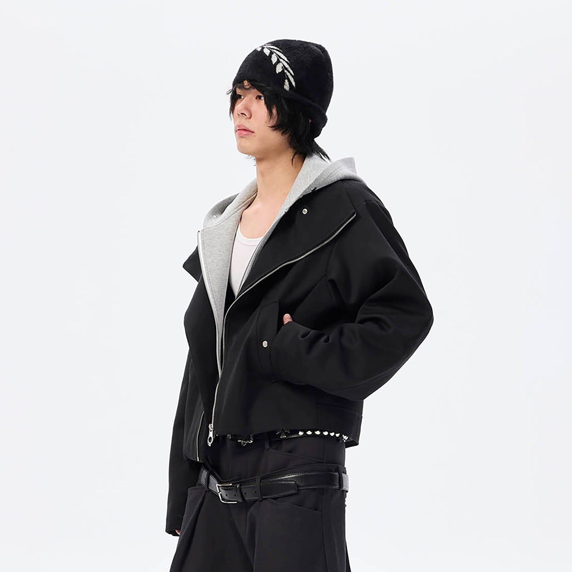 WHISTLEHUNTER Asymmetrical Zipper Detachable Hooded Layered Jacket-Jacket-S-Free Shipping Leatheretro