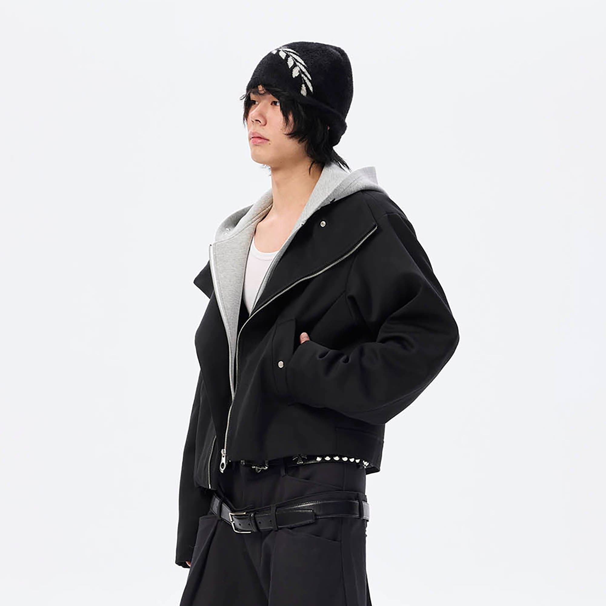 WHISTLEHUNTER Asymmetrical Zipper Detachable Hooded Layered Jacket-Jacket-S-Free Shipping Leatheretro