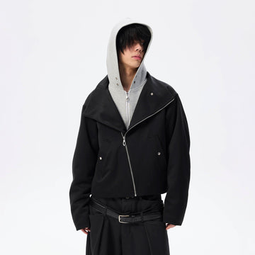 WHISTLEHUNTER Asymmetrical Zipper Detachable Hooded Layered Jacket-Jacket-S-Free Shipping Leatheretro