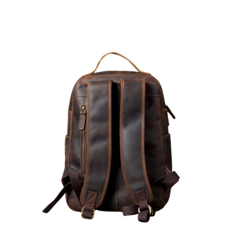 Crazy horse leather knapsack laptop backpack-Backpacks-Dark Coffee-Free Shipping Leatheretro