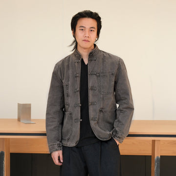 NEIGBORL Washed Frog-Closure Stand-Collar Jacket-Jacket-M-Dark Gray-Free Shipping Leatheretro