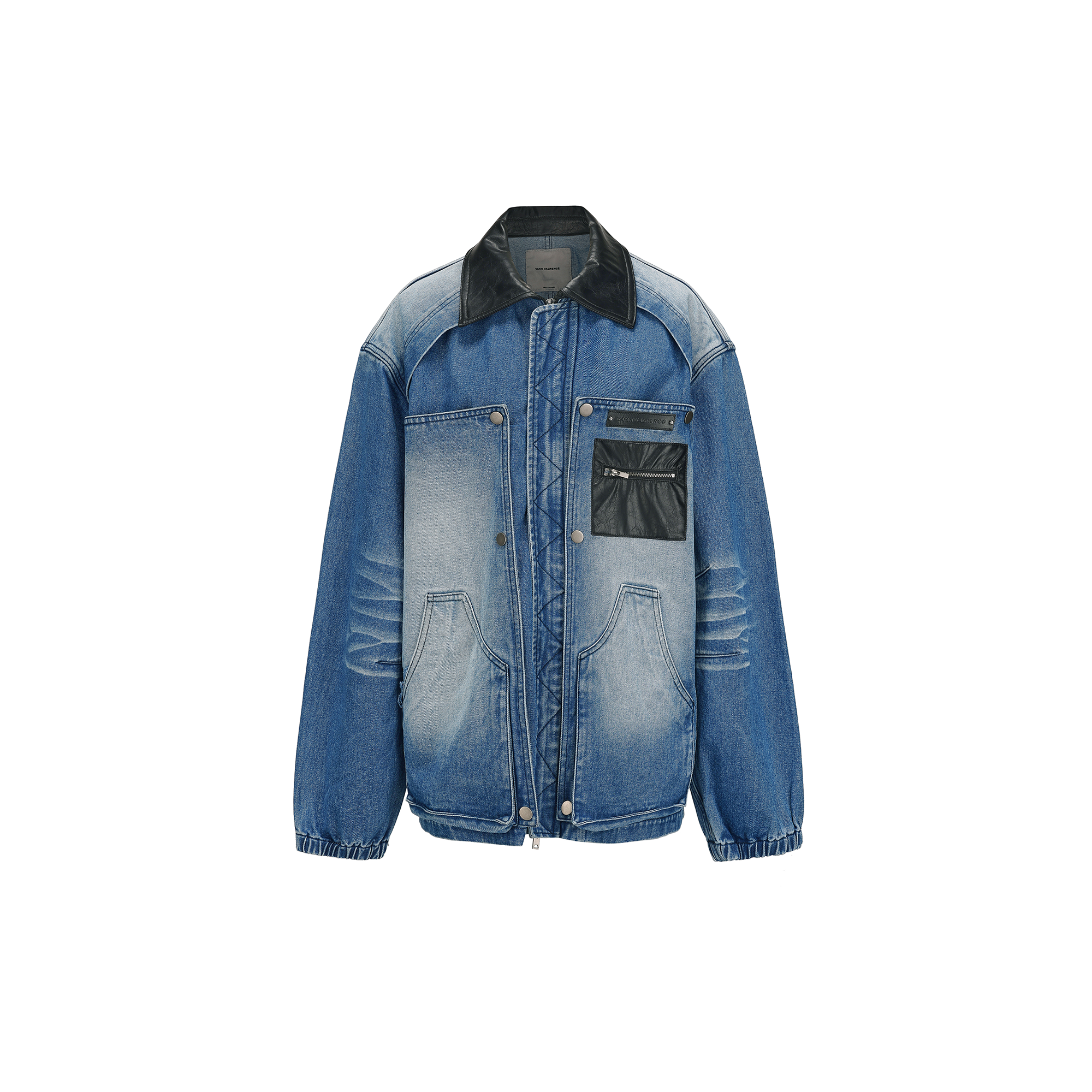 VANN VALRENCE Washed Contrast Faux-Leather Collar Denim Jacket-Jacket-S-Free Shipping Leatheretro