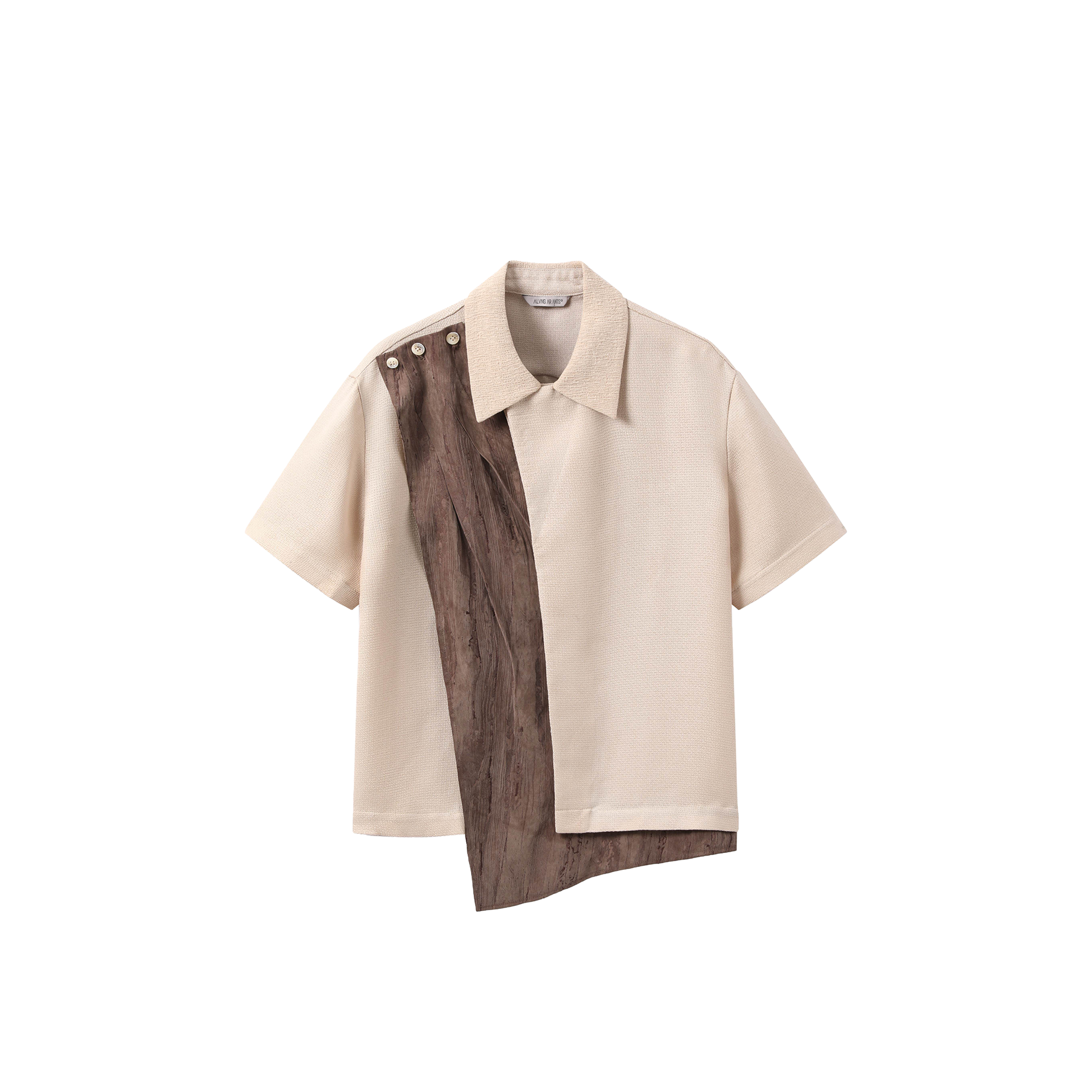 ALVNG AR ANTS Asymmetrical Contrast Spliced Linen Half Shirt-Half shirt-S-Brown-Free Shipping Leatheretro