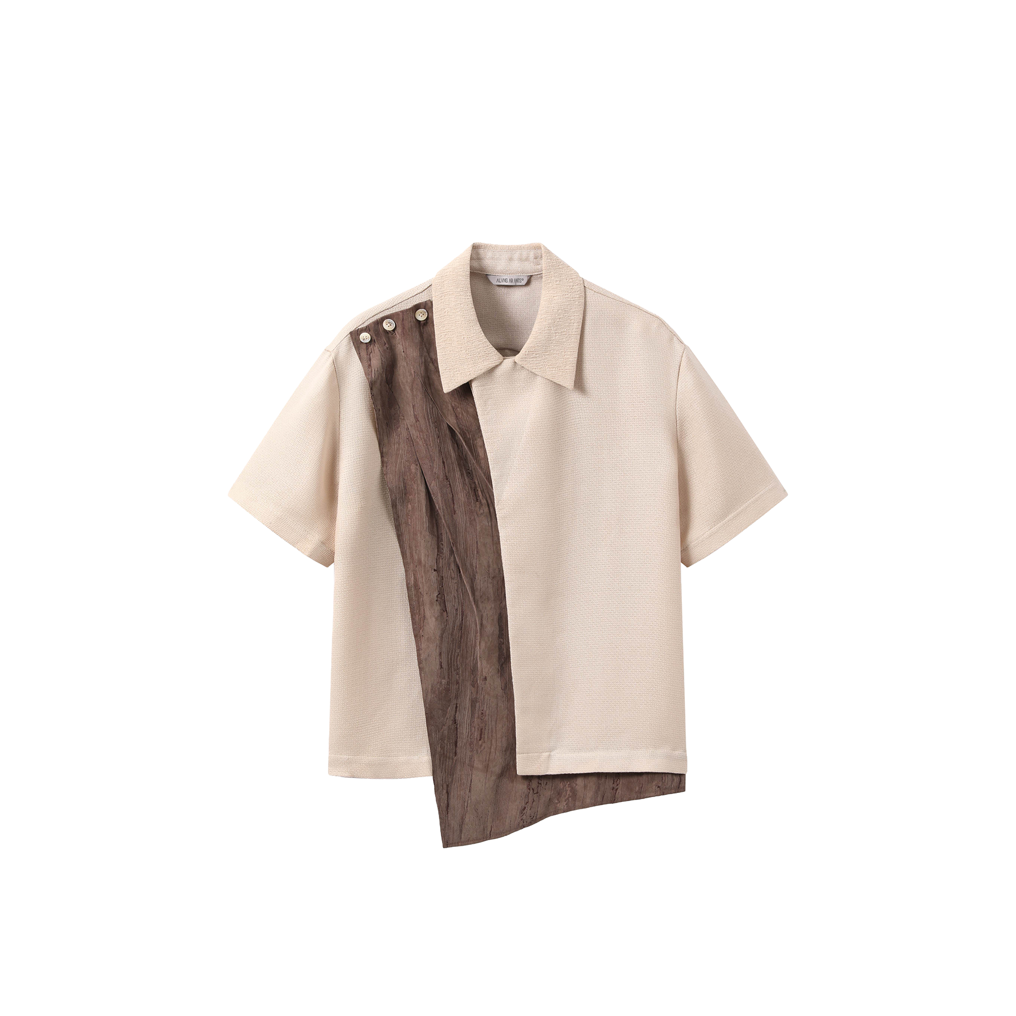 ALVNG AR ANTS Asymmetrical Contrast Spliced Linen Half Shirt-Half shirt-S-Brown-Free Shipping Leatheretro