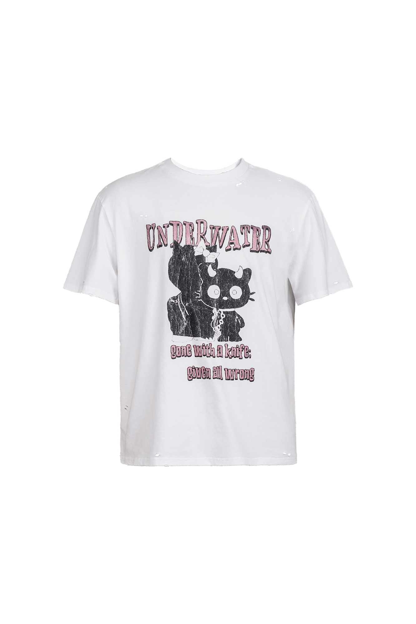 UNDERWATER Distressed Black Cat Graphic T-Shirt-T Shirt-S-Free Shipping Leatheretro