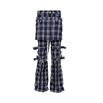PCCVISION Detachable Skirt Panel Strap-Zip Plaid Flared Pants-Pants-S (Preorder)-Free Shipping Leatheretro