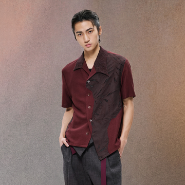 ALVNG AR ANTS Burnout Linen-Blend Asymmetrical Spliced Half Shirt-Half shirt-S-Red-Free Shipping Leatheretro