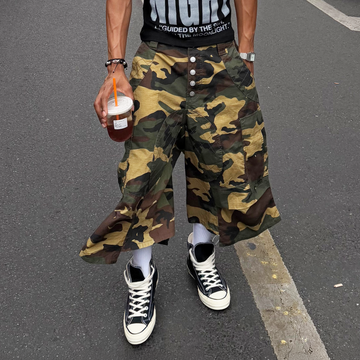 STEEPC Button-Fly Camo Quilted Cargo Shorts-Shorts-S / 28"-Free Shipping Leatheretro