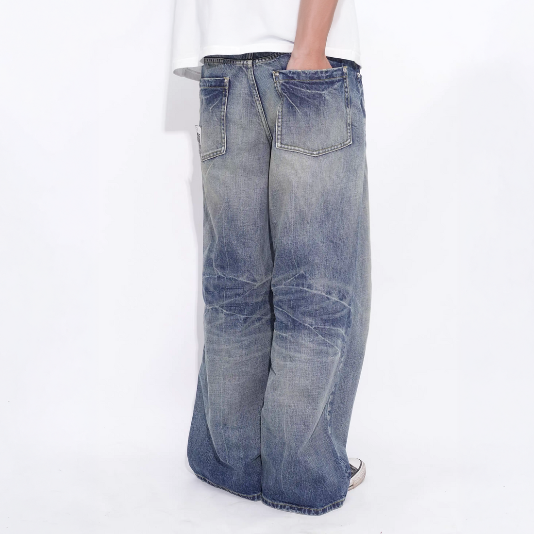 IN EXISTENCE x i Washed Lightning Fade Wide-Leg Jeans Blue-Jeans-XS (0) (Preorder)-Free Shipping Leatheretro