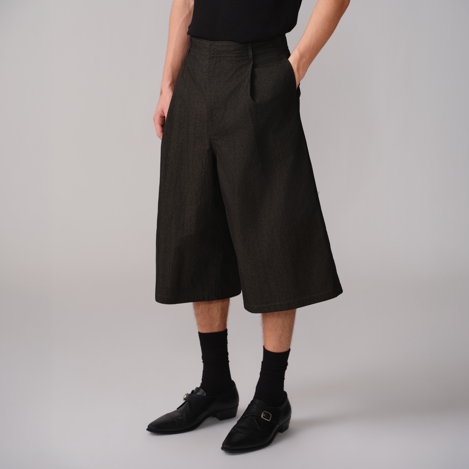 OPICLOTH Retro Pleated Wide-Leg Cropped Shorts-Shorts-XS-Free Shipping Leatheretro