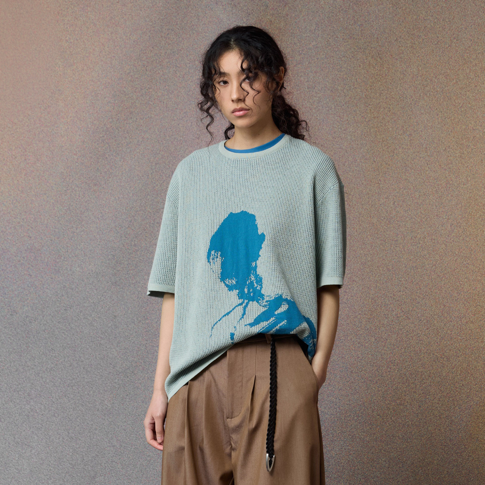 ALVNG AR ANTS Portrait Graphic Open-Knit T Shirt-T Shirt-S-Green-Free Shipping Leatheretro