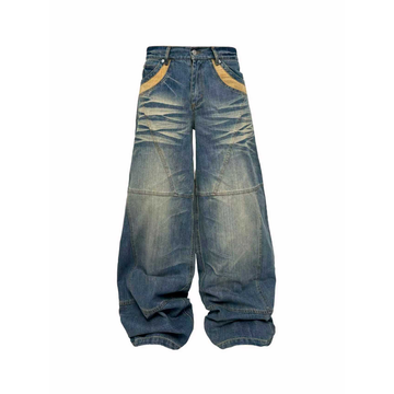 PCCVISION Washed Spliced Wrinkled Baggy Jeans-Jeans-XS-Free Shipping Leatheretro