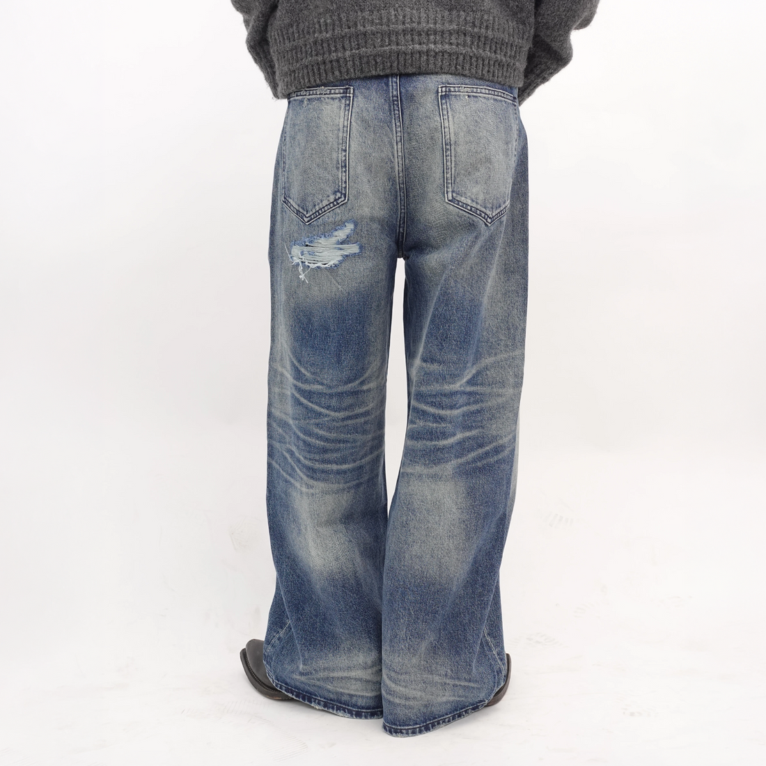 IN EXISTENCE x STM Washed Patched Distressed Straight Jeans-Jeans-S-Free Shipping Leatheretro