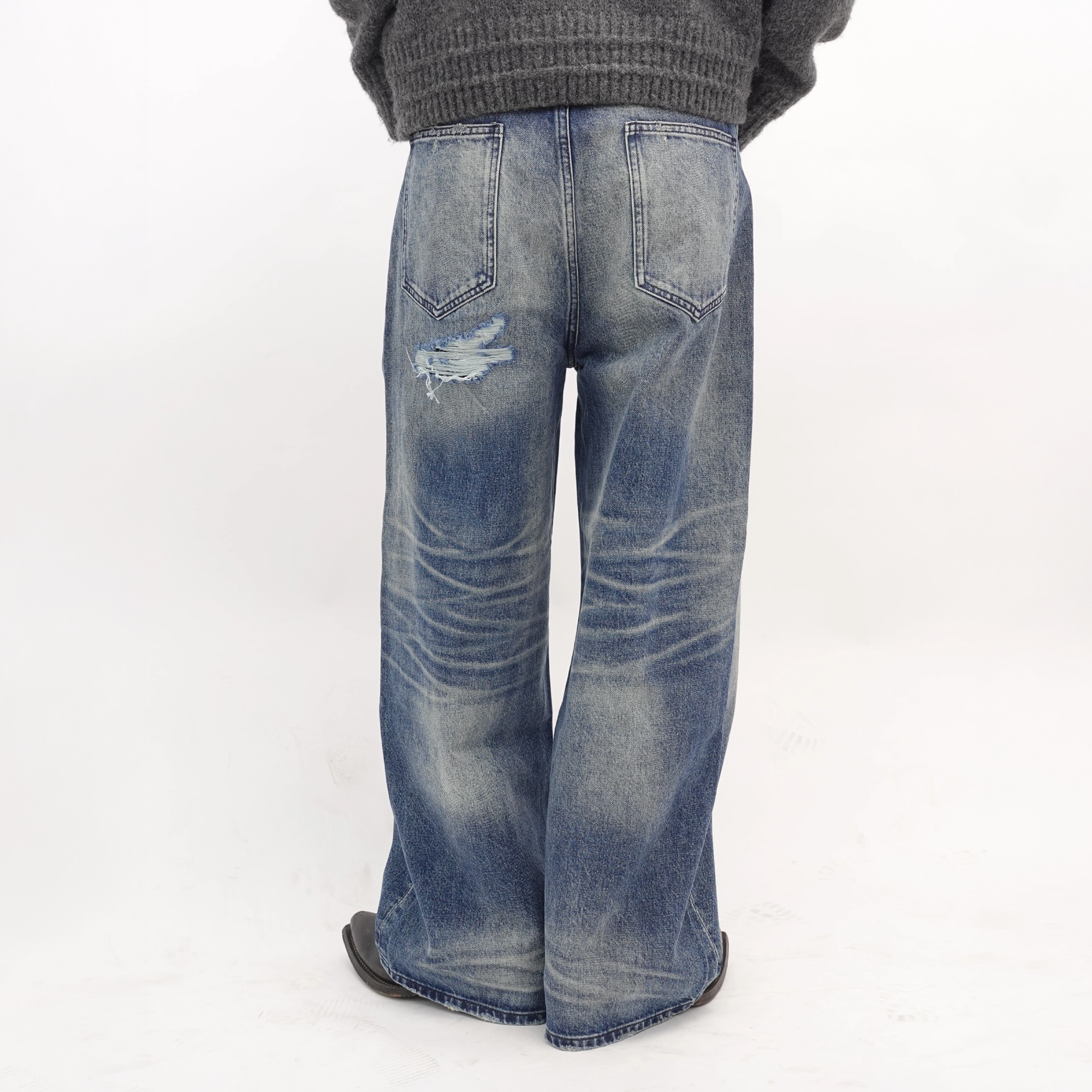 IN EXISTENCE x STM Washed Patched Distressed Straight Jeans-Jeans-S-Free Shipping Leatheretro