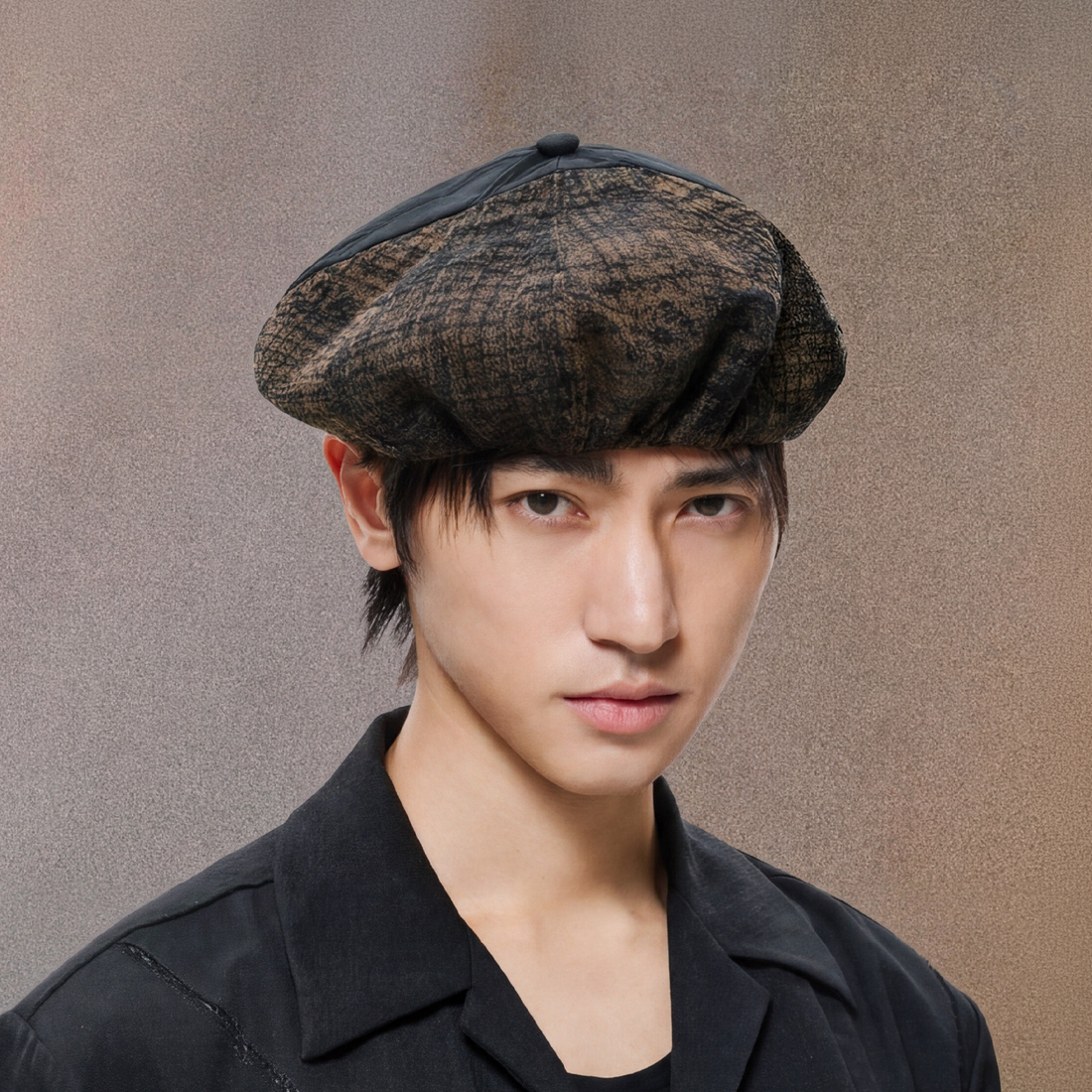 ALVNG AR ANTS Burnout Jacquard Paneled Acetate Beret-Hat, Cap, Beanie-Brown-Free Shipping Leatheretro