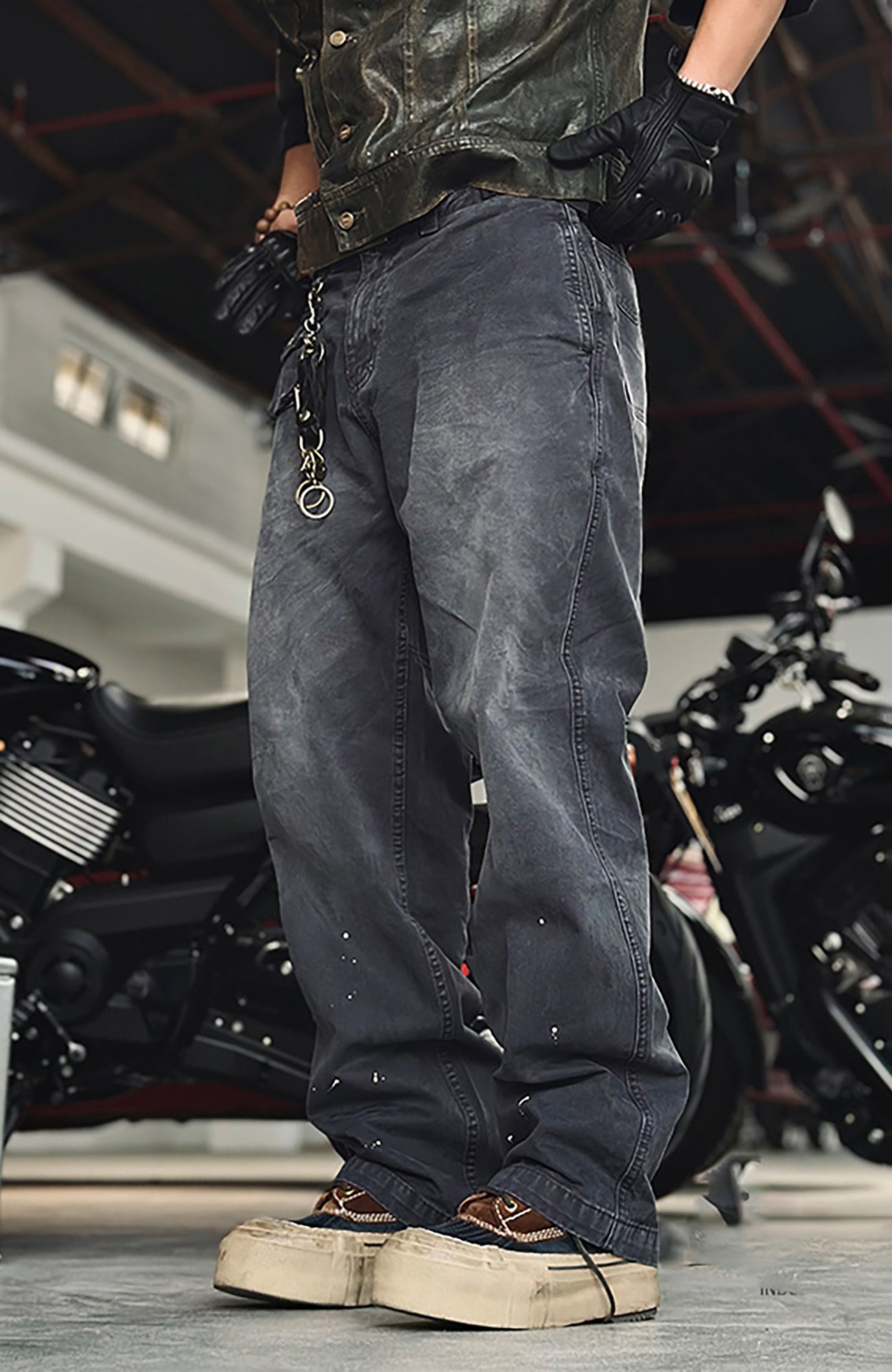 NEIGBORL Washed Paint Splatter Cargo Pants-Pants-S-Dark Gray-Free Shipping Leatheretro