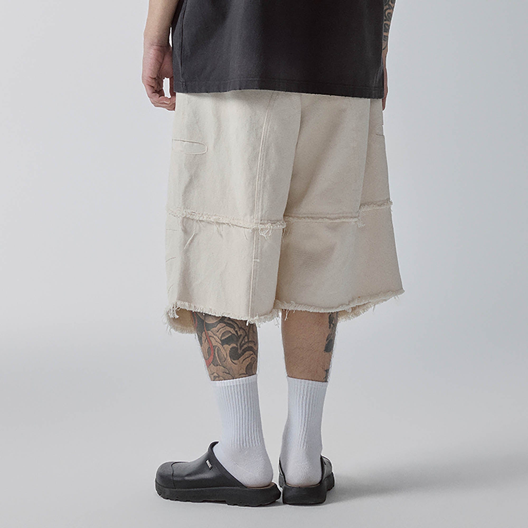 F2CE Layered Spliced Frayed-Edge Shorts-Shorts-S-Free Shipping Leatheretro