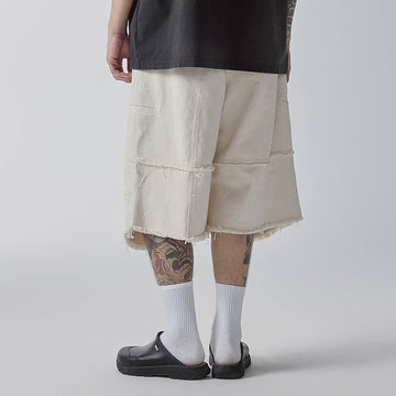 F2CE Layered Spliced Frayed-Edge Shorts-Shorts-S-Free Shipping Leatheretro