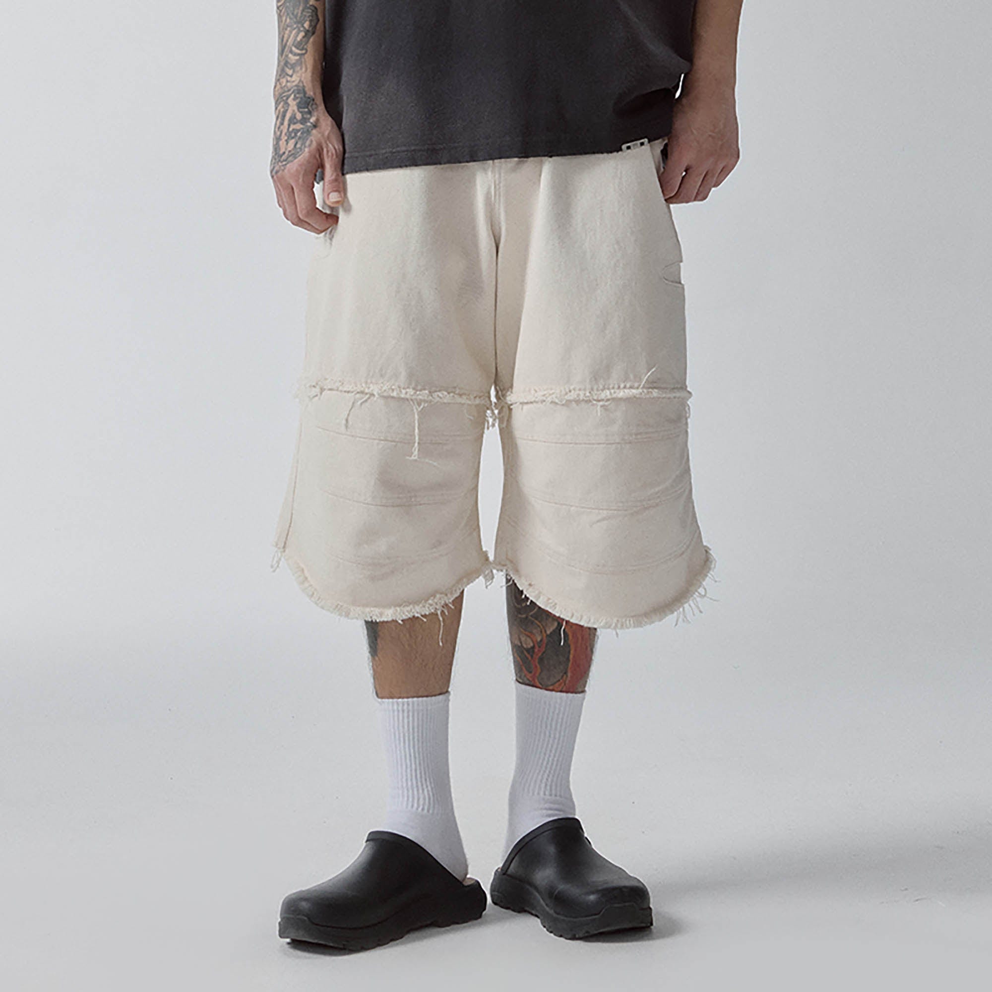 F2CE Layered Spliced Frayed-Edge Shorts-Shorts-S-Free Shipping Leatheretro