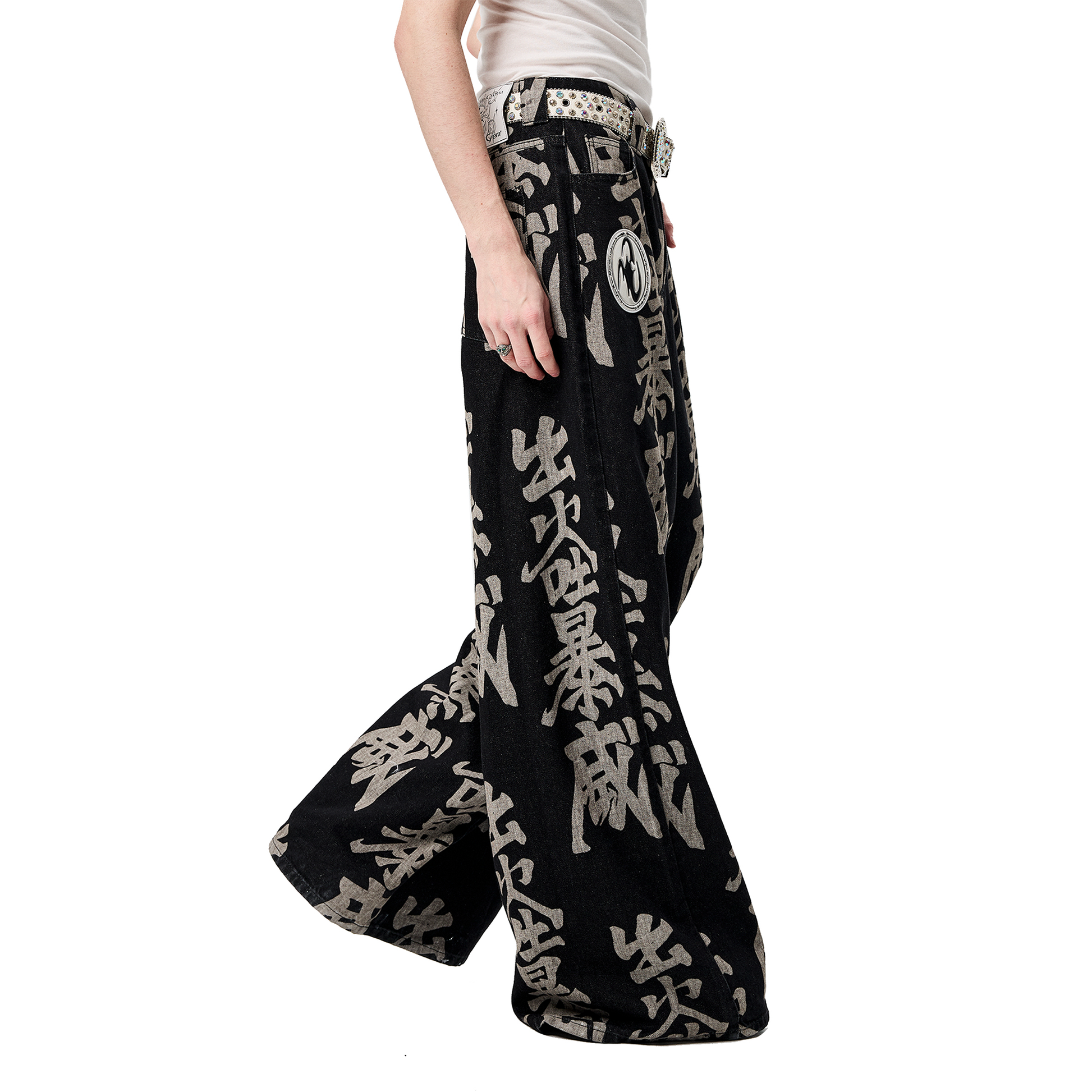ERISSTOFF Washed Full-Print Wide-Leg Jeans-Jeans-XXS / 27"-Free Shipping Leatheretro