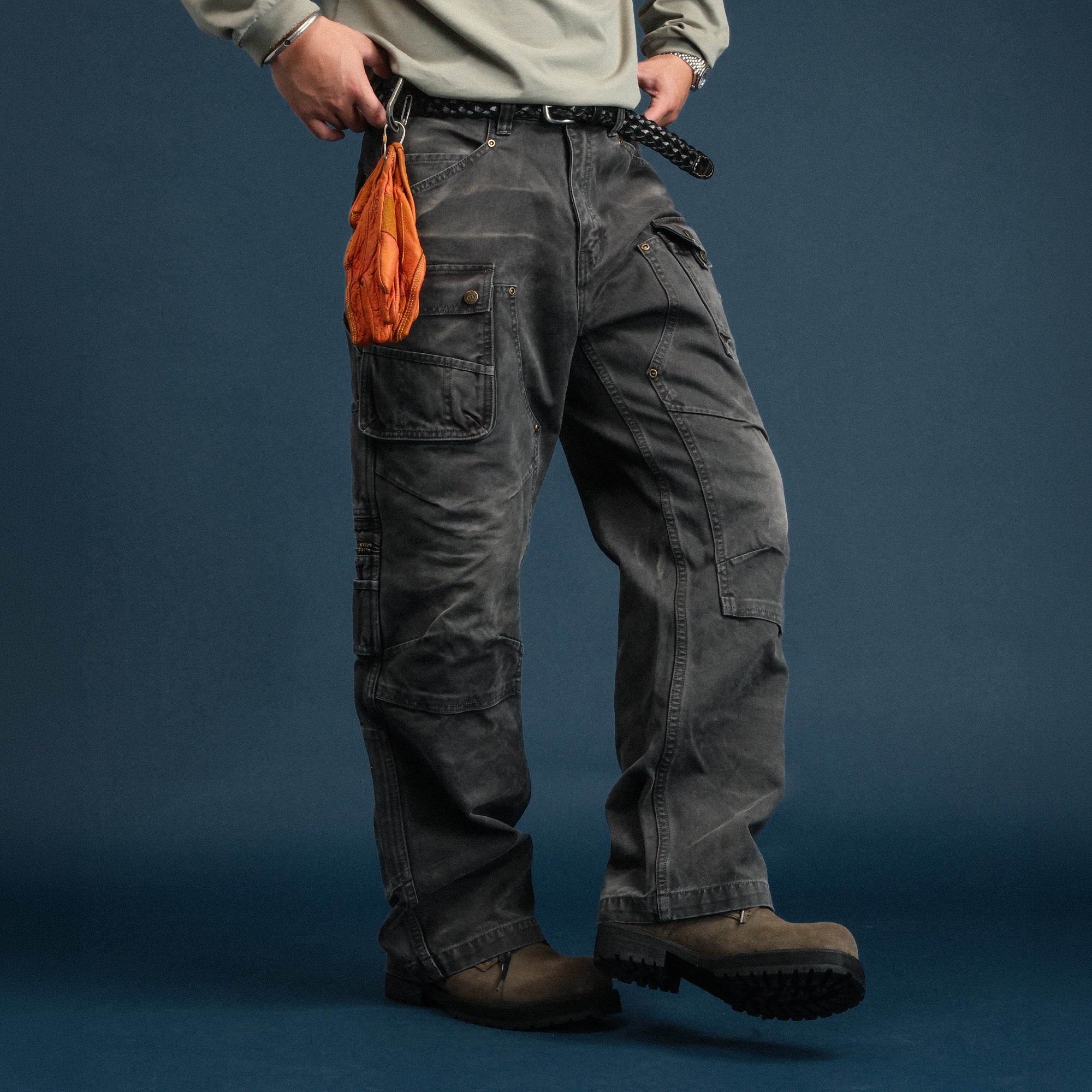 NEIGBORL Washed Multi-Pocket Straight-Leg Cargo Pants-Pants-S (Preorder)-Black-Free Shipping Leatheretro