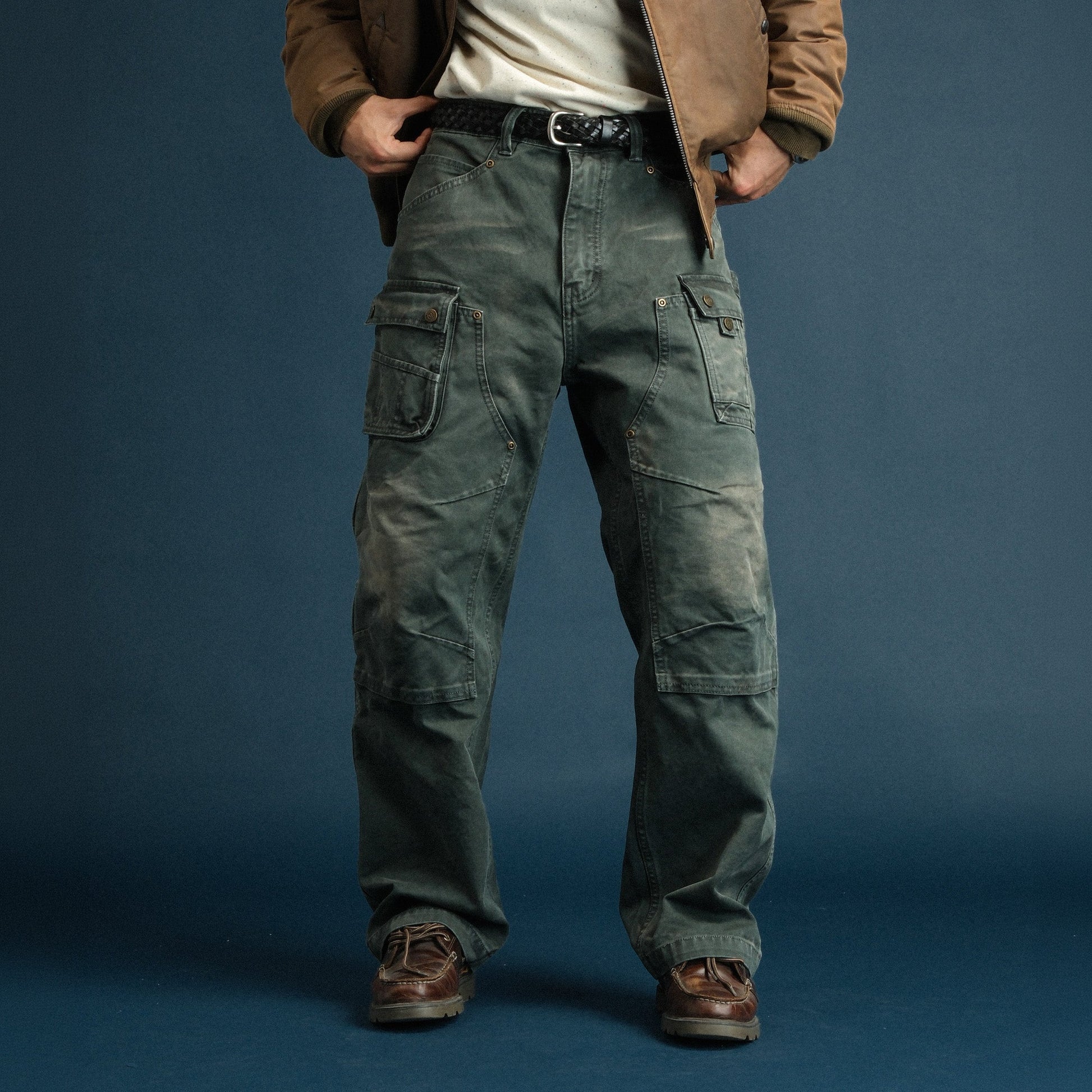 NEIGBORL Washed Multi-Pocket Straight-Leg Cargo Pants-Pants-S (Preorder)-Green-Free Shipping Leatheretro