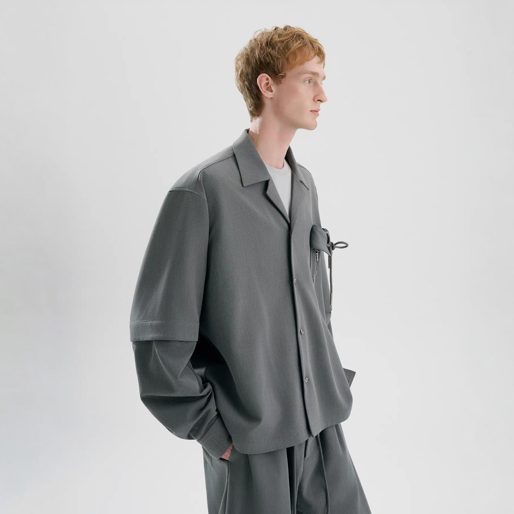 TIWILLTANG Detachable-Sleeve Tie-Pocket Shirt-Jacket-S-Blue-Free Shipping Leatheretro