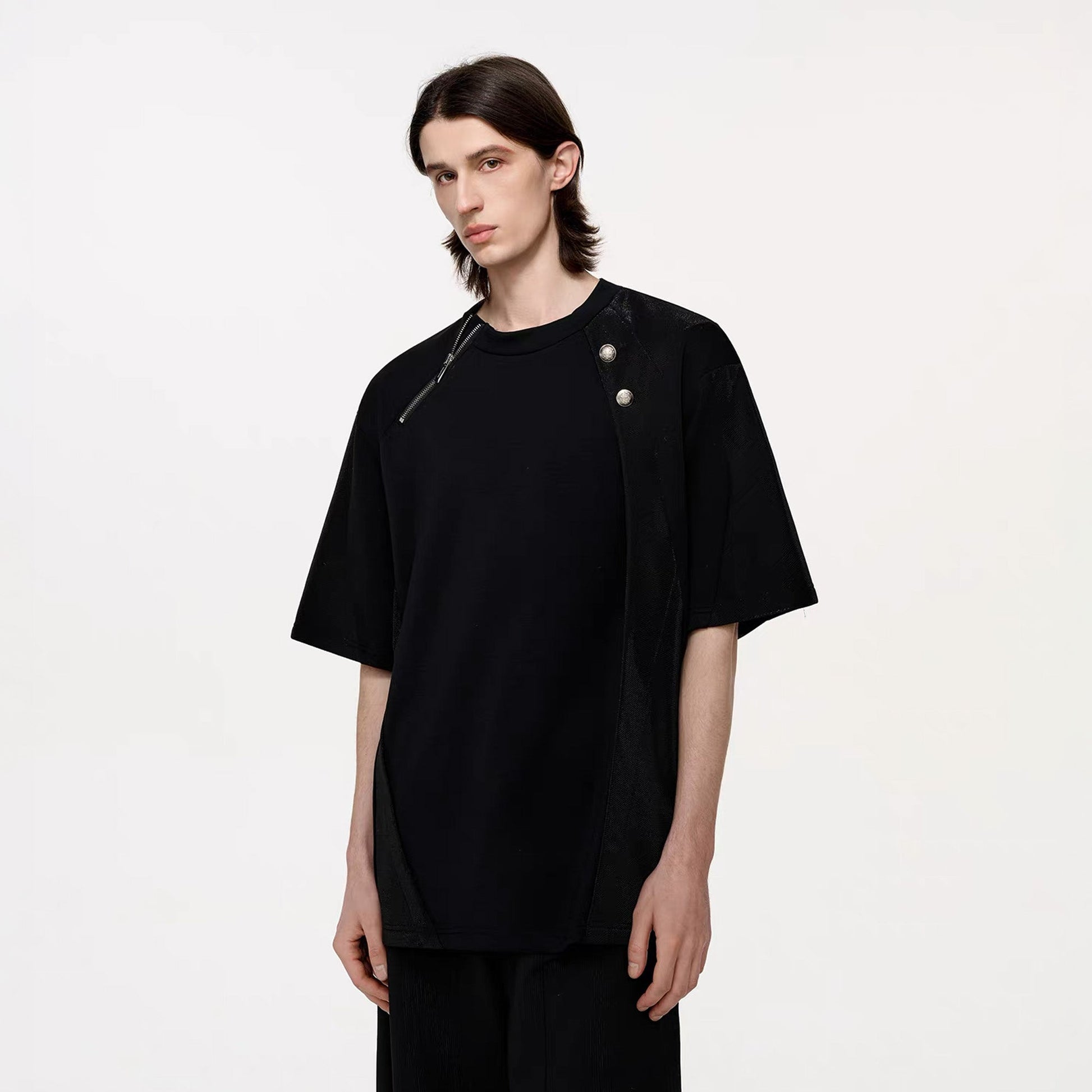 TIWILLTANG Asymmetrical Zip Layered T Shirt-T Shirt-S (Preorder)-Free Shipping Leatheretro