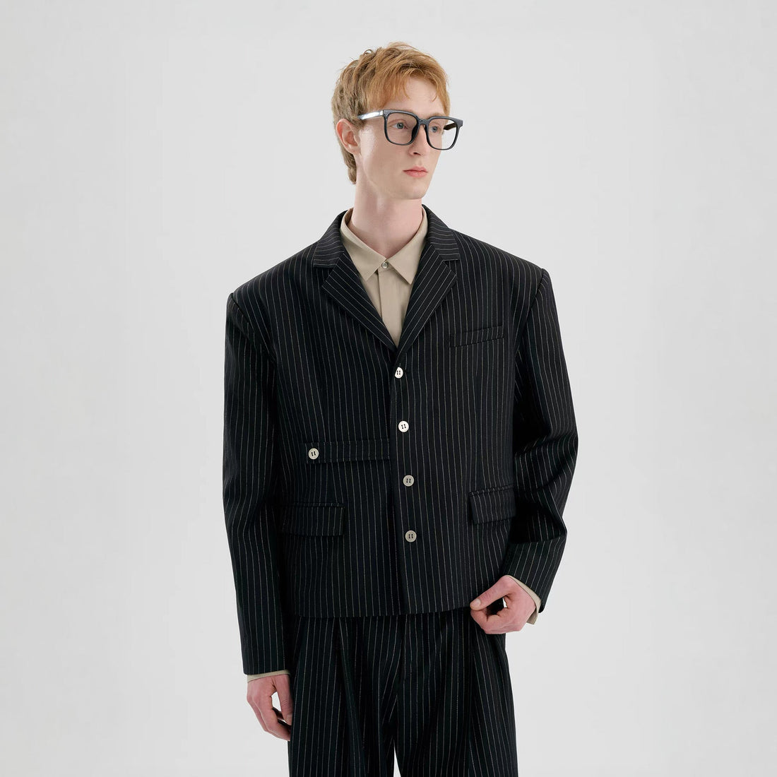 TIWILLTANG Cropped Pinstripe Strap Blazer-Jacket-S-Black-Free Shipping Leatheretro