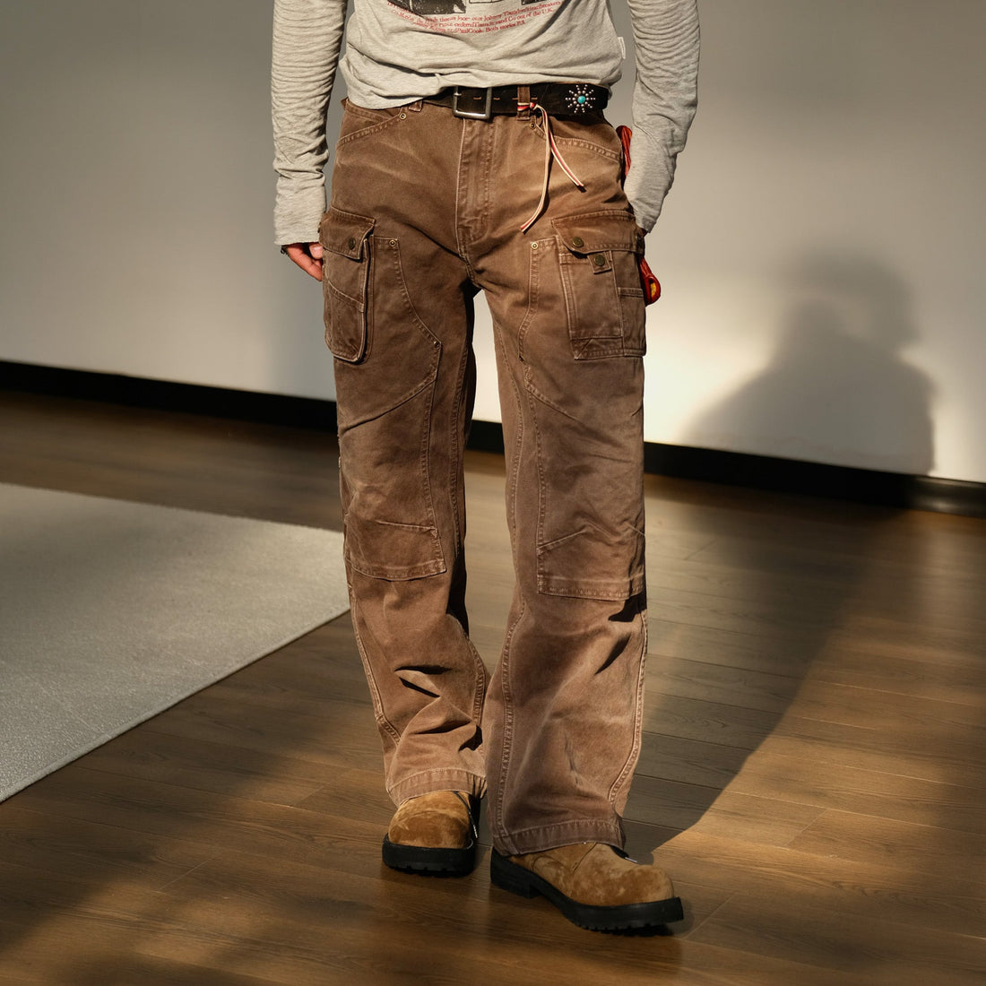 NEIGBORL Washed Multi-Pocket Straight-Leg Cargo Pants-Pants-S (Preorder)-Black-Free Shipping Leatheretro