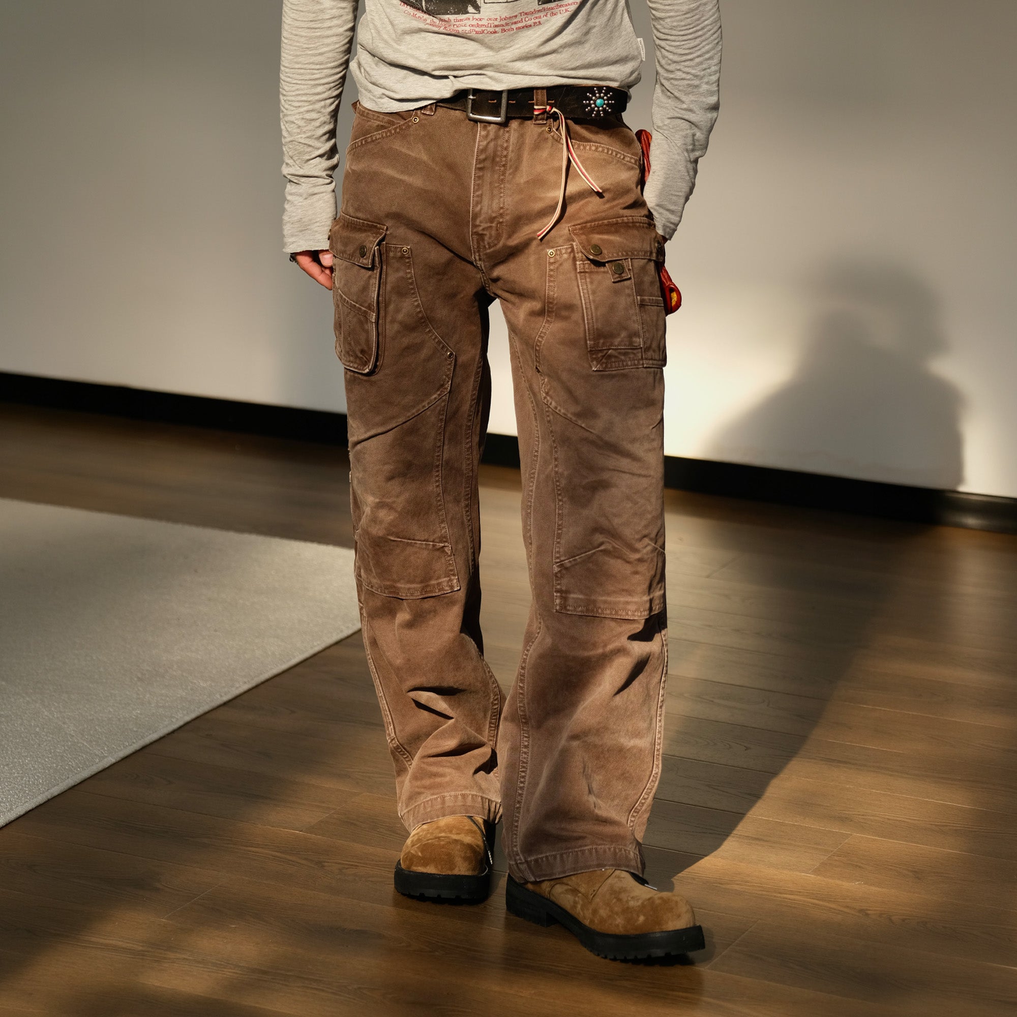 NEIGBORL Washed Multi-Pocket Straight-Leg Cargo Pants-Pants-S (Preorder)-Coffee-Free Shipping Leatheretro