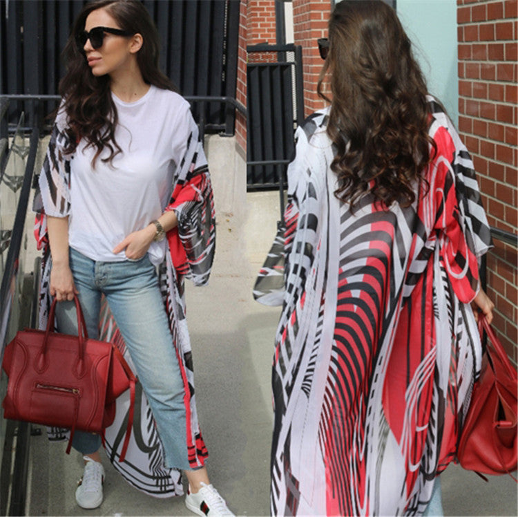 Sexy Chiffon Kimono Beachwear Cover Ups for Women-Red-One Size-Free Shipping Leatheretro