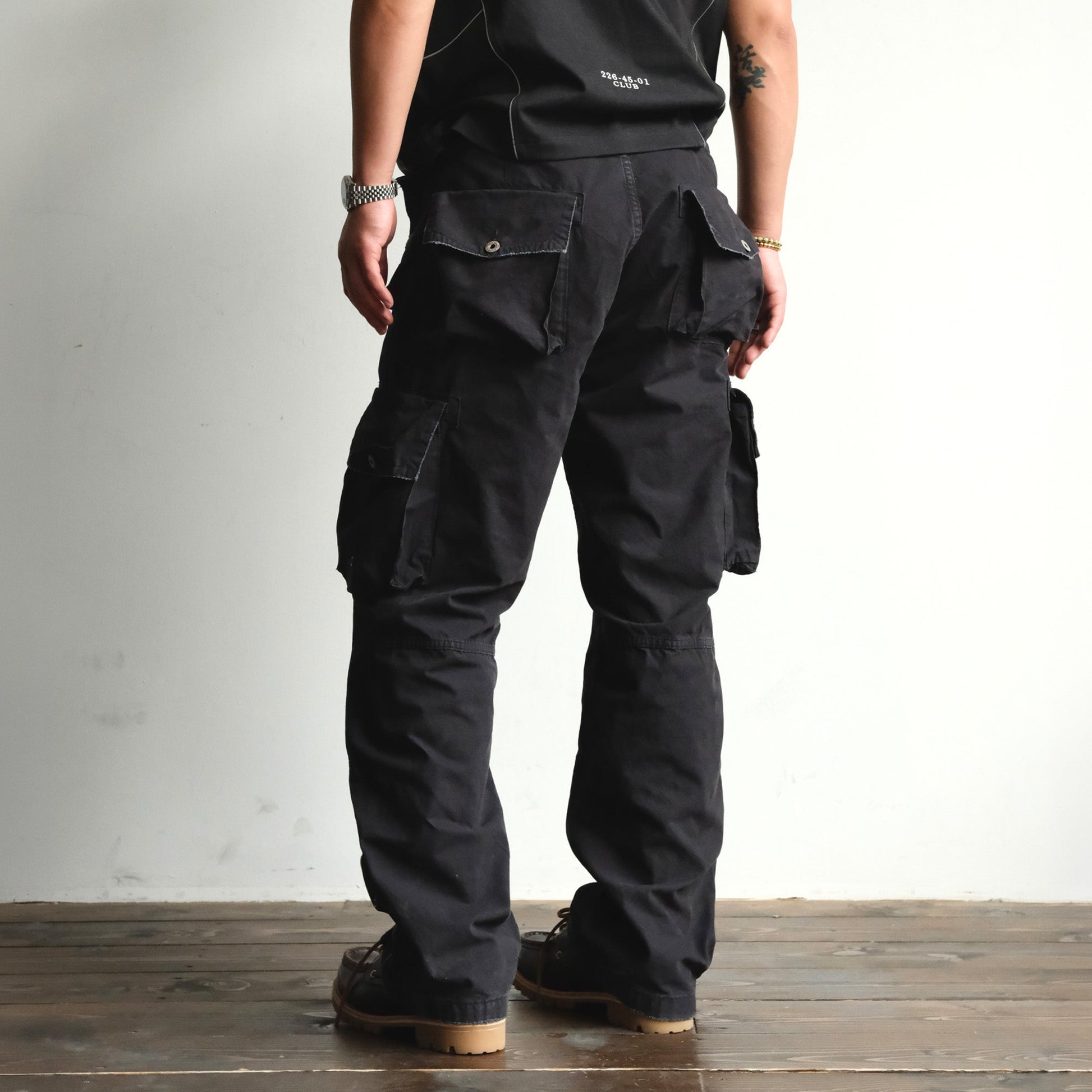 NEIGBORL Washed Distressed Multi-Pocket Cargo Pants-Pants-S-Black-Free Shipping Leatheretro