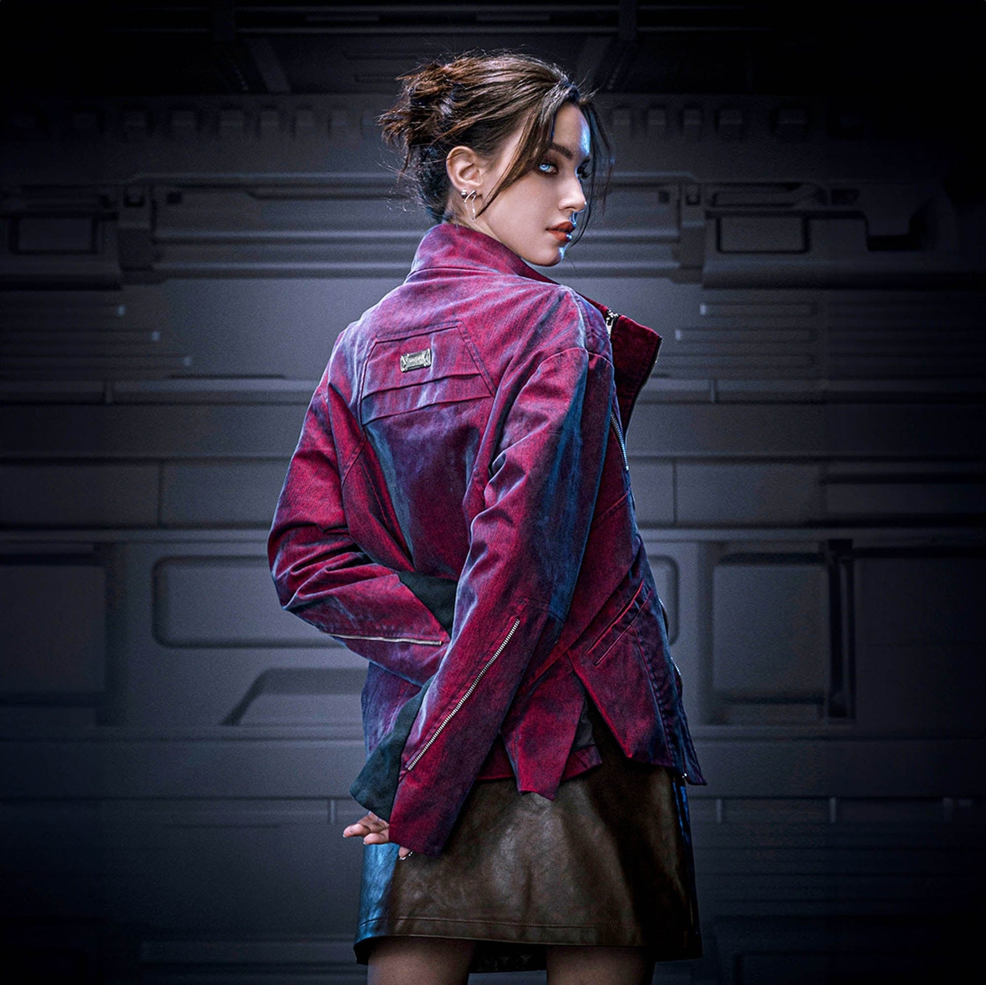 XIPHEVIL Mech Deconstructed Washed Denim Jacket Red-Jacket-XS-Free Shipping Leatheretro