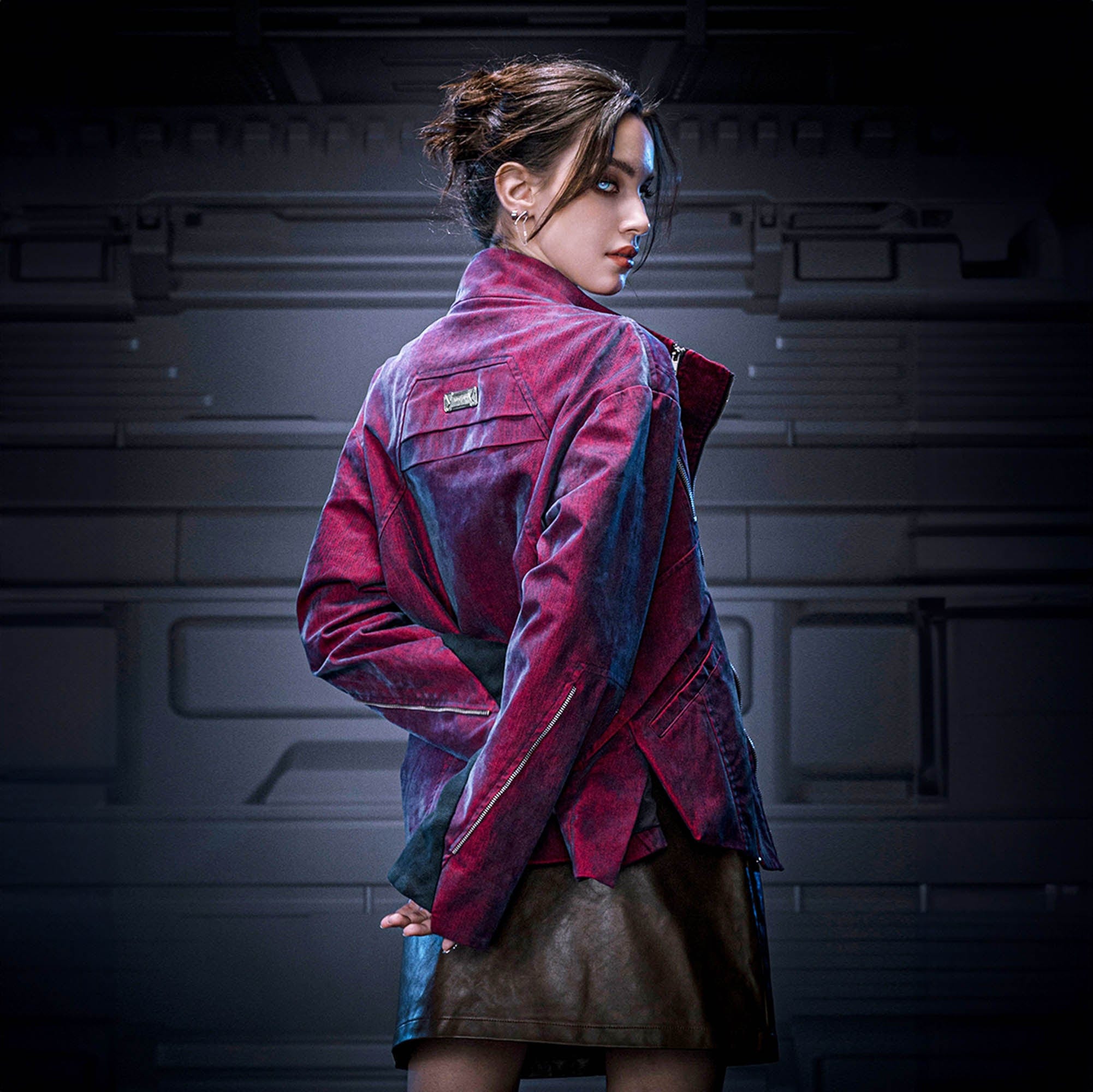 XIPHEVIL Mech Deconstructed Washed Denim Jacket Red-Jacket-XS-Free Shipping Leatheretro