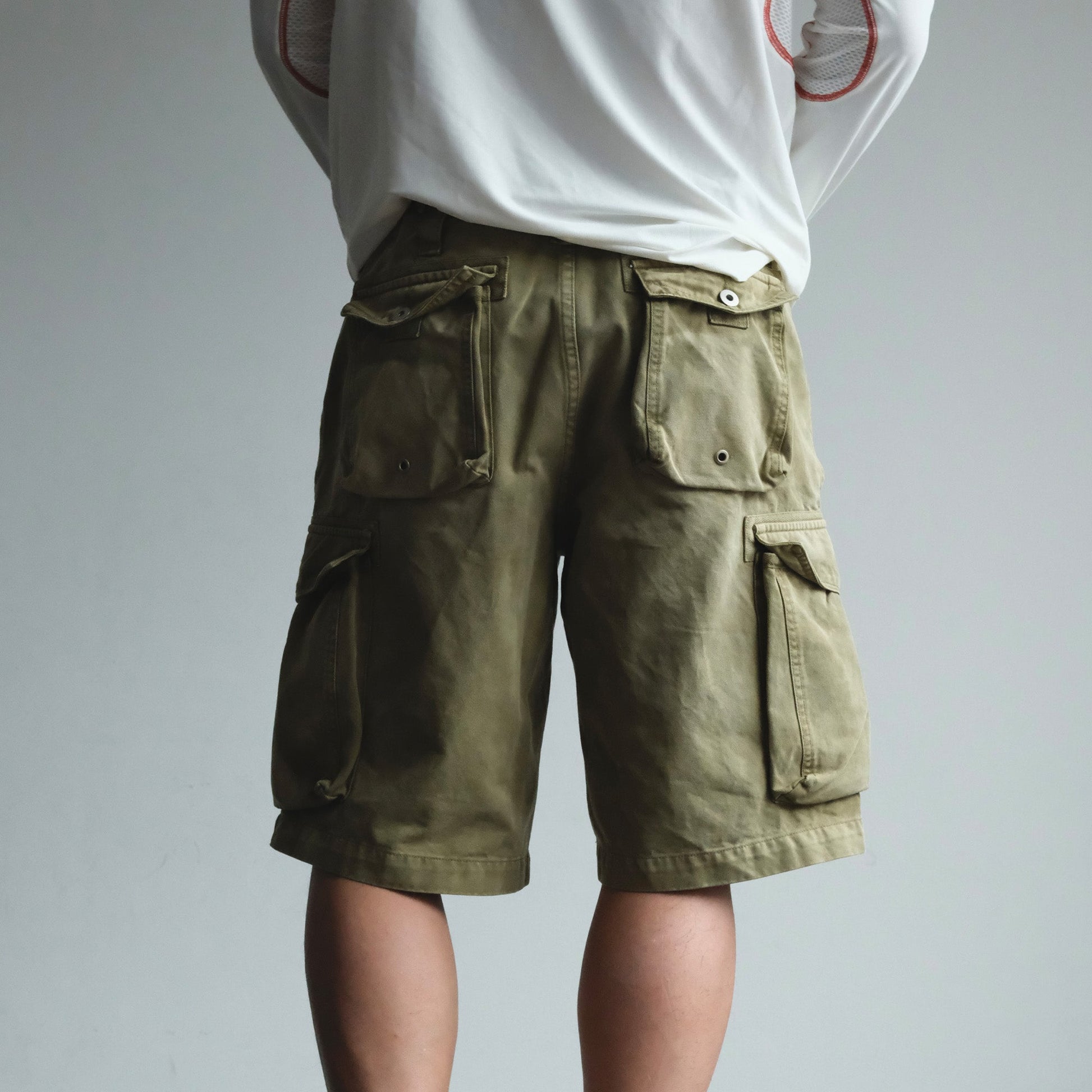 NEIGBORL Washed Sulfur-Dyed Multi-Pocket Cargo Shorts-Shorts-S-Green-Free Shipping Leatheretro