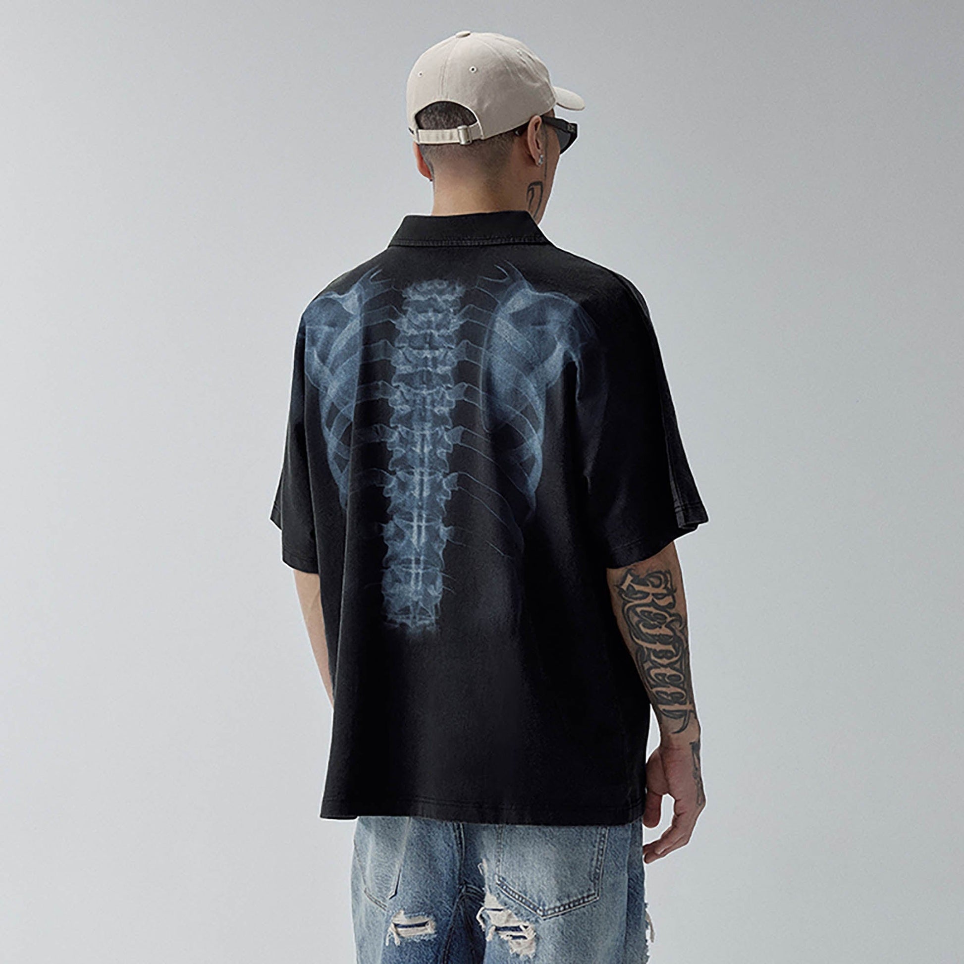 F2CE Distressed X-Ray Polo T-Shirt-T Shirt-S-Free Shipping Leatheretro