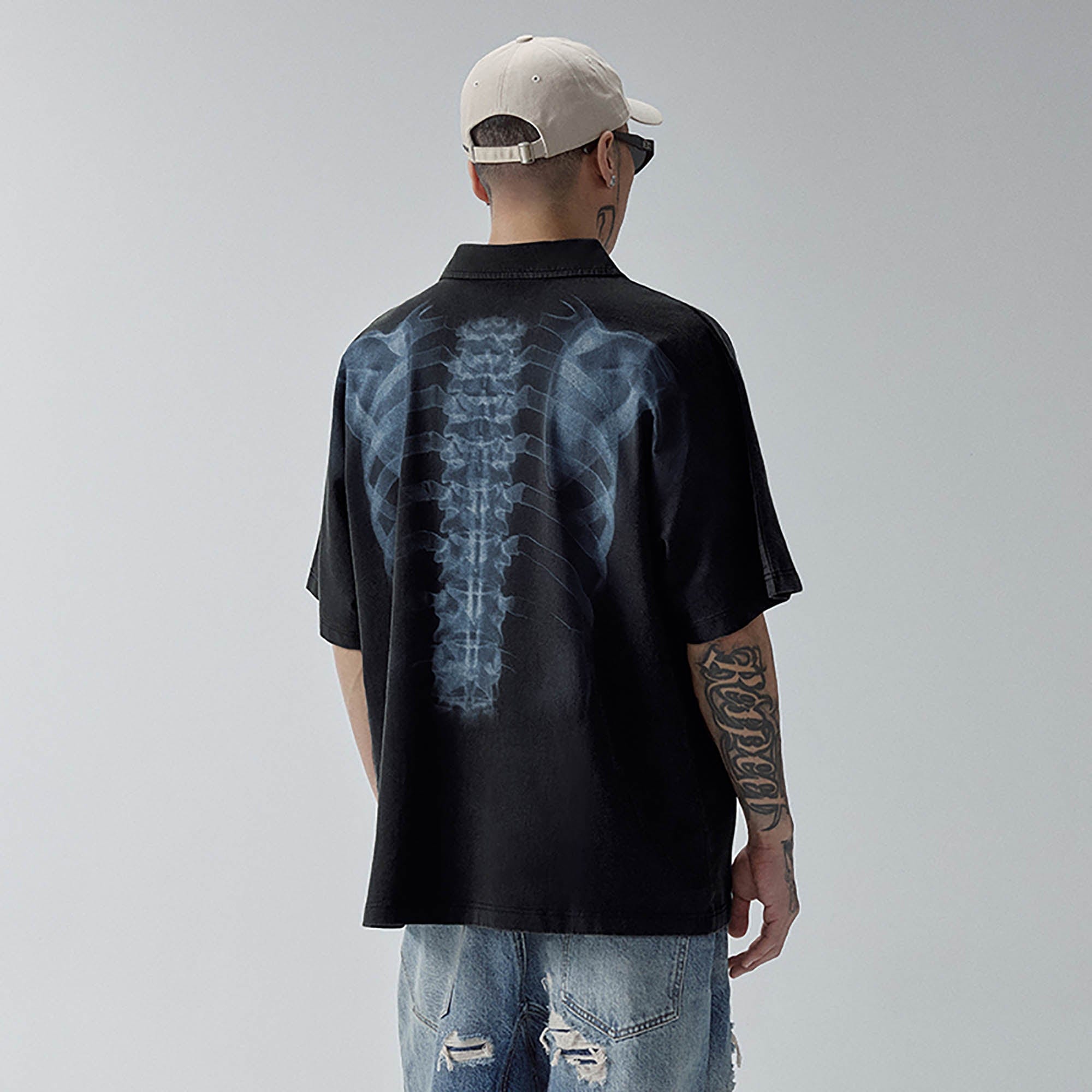 F2CE Distressed X-Ray Polo T-Shirt-T Shirt-S-Free Shipping Leatheretro