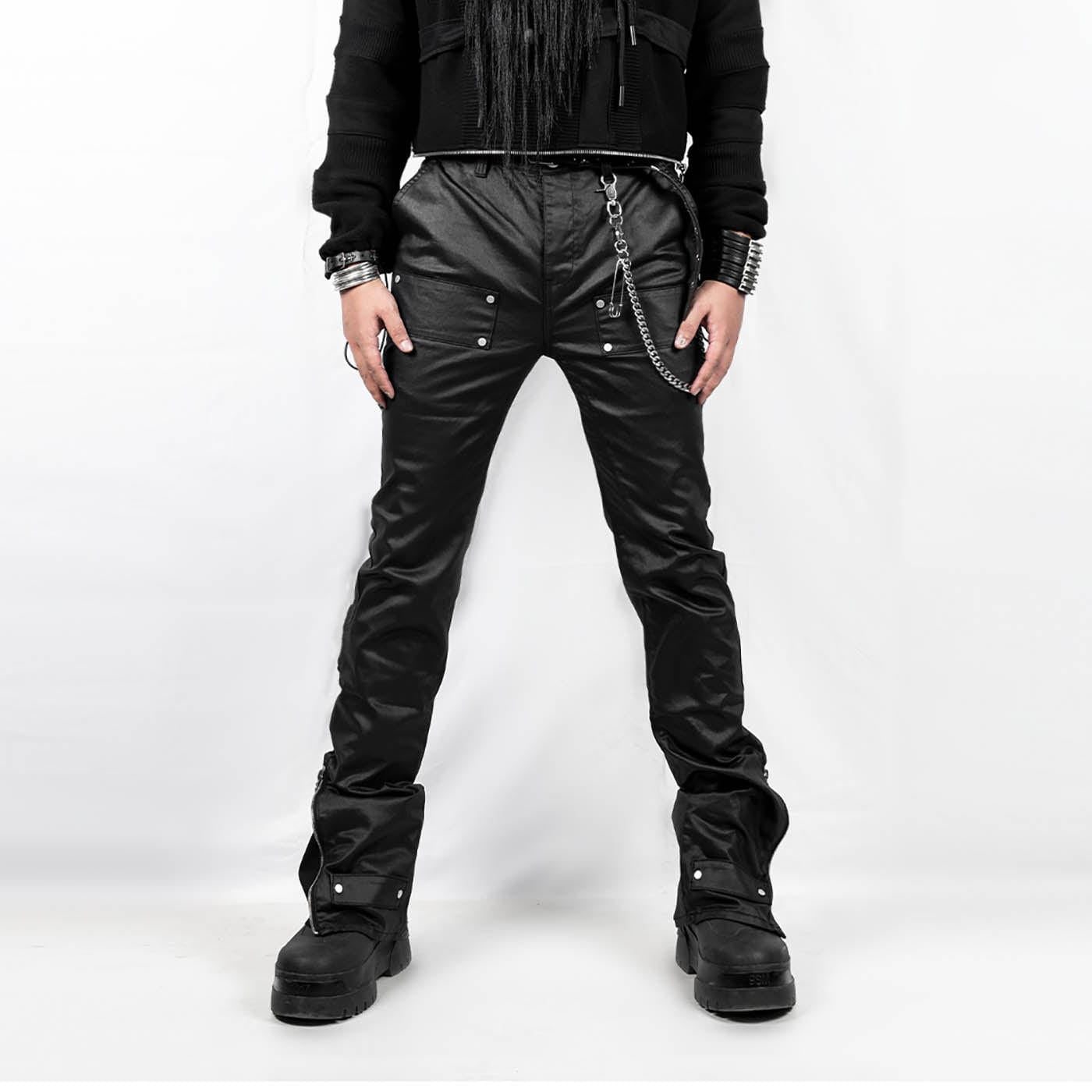 INSIDE OUT Rivet Patchwork Zippered Pants-Pants-S-Free Shipping Leatheretro