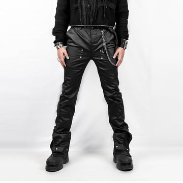 INSIDE OUT Rivet Patchwork Zippered Pants-Pants-S-Free Shipping Leatheretro