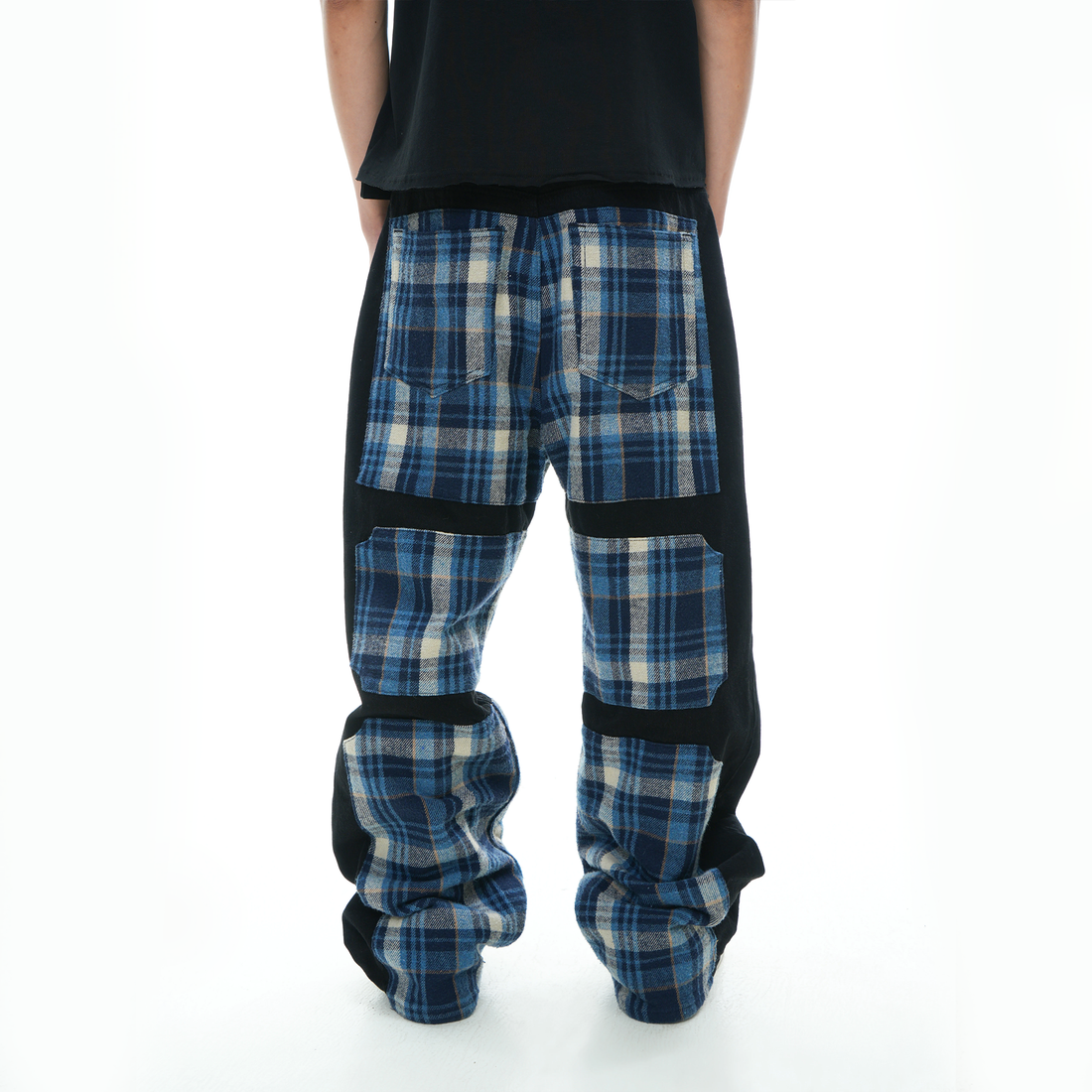 VINKID Plaid Paneled Wide-Leg Jeans-Jeans-S / 31"-Free Shipping Leatheretro